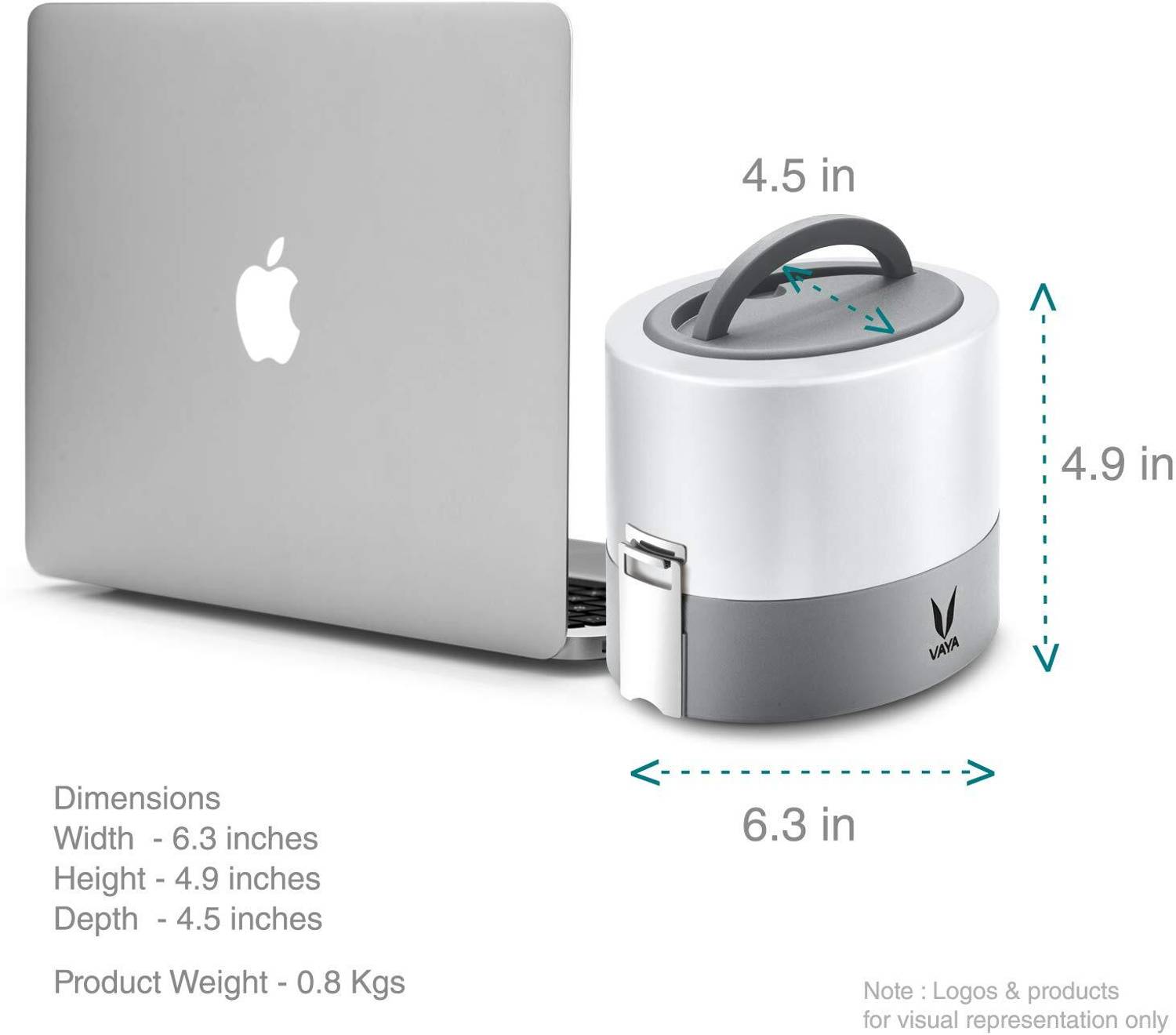 Vaya TYFFYN 600ml White 2 Containers Stainless Steel Lunch Box - Image 3