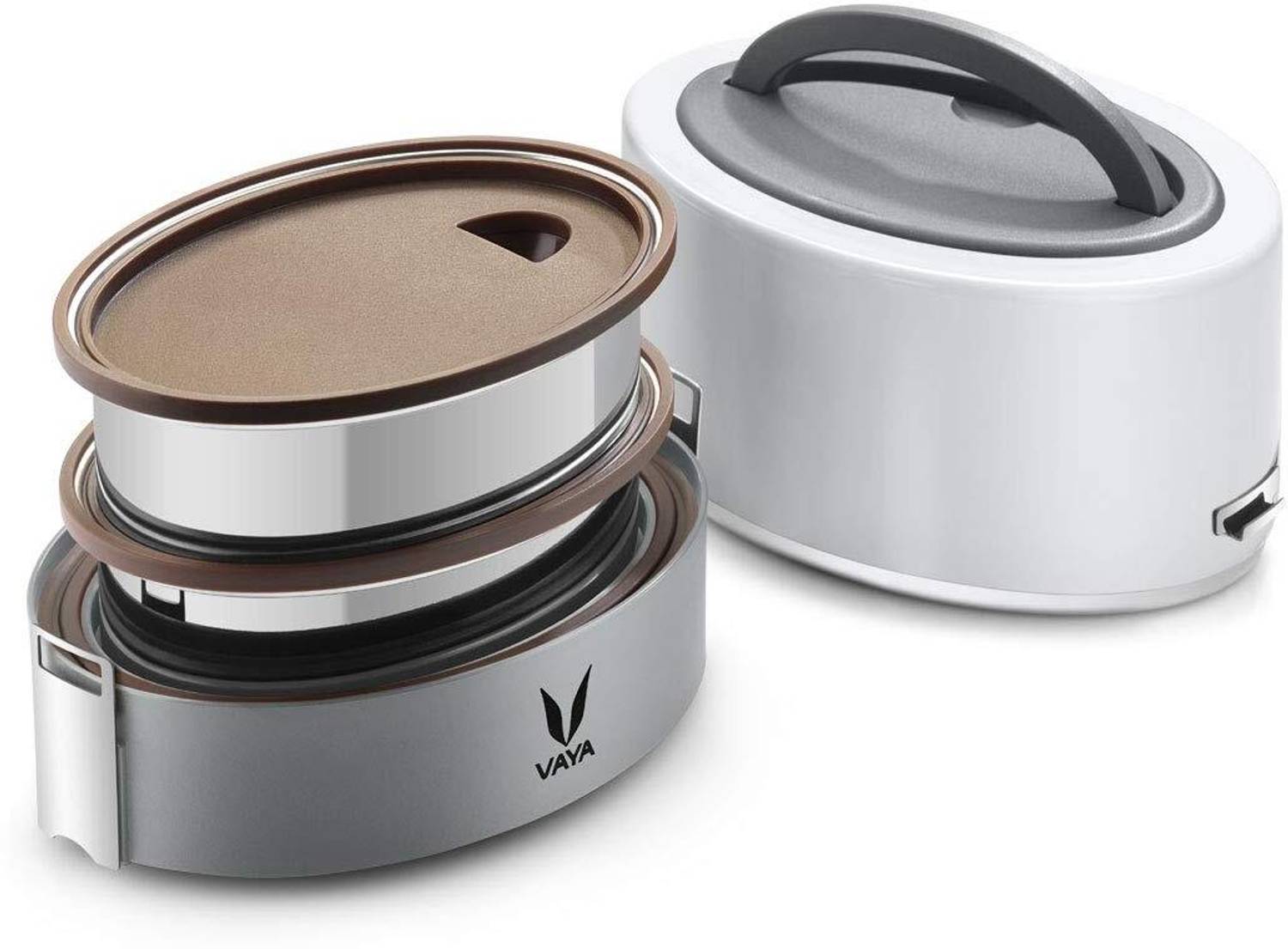 Vaya TYFFYN 600ml White 2 Containers Stainless Steel Lunch Box - Image 1
