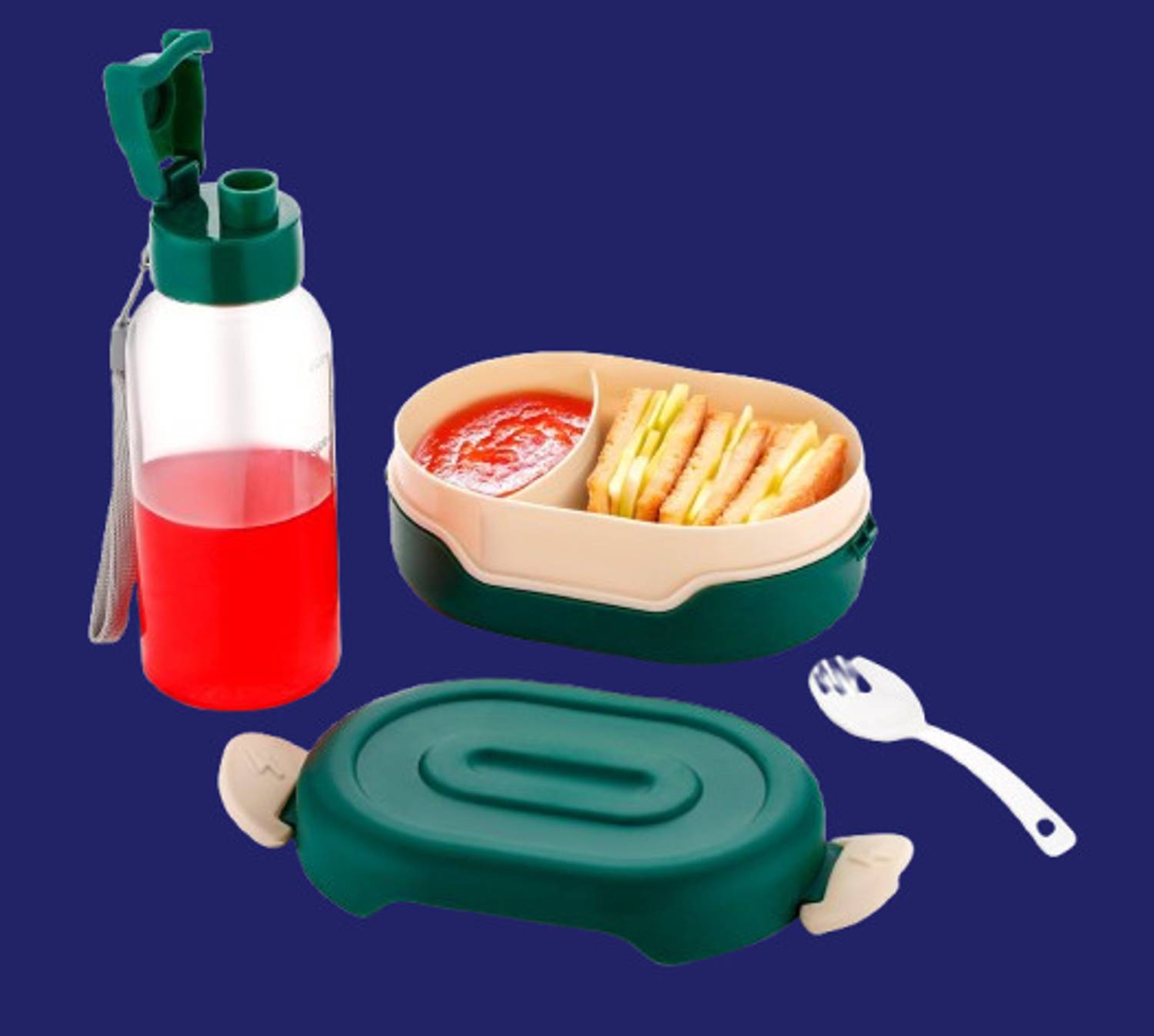 alakh Lunch Box with Water Bottle & Spoon | 2 Compartment Leak-Proof Tiffin Set 1 Containers Plastic School Lunch Box