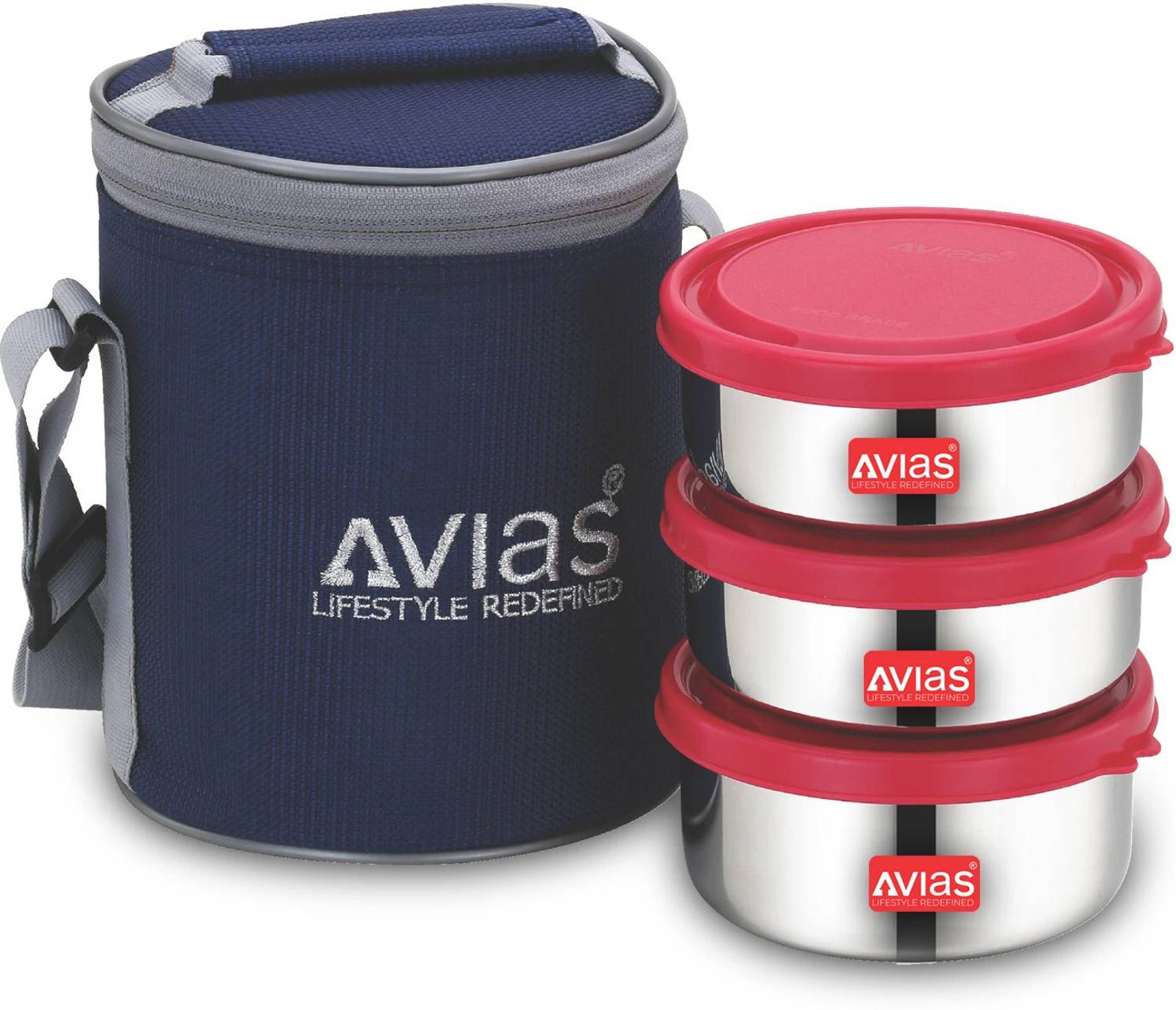 AVIAS Freshia stainless steel Lunch Box with Air tight lid for Office, School 3 Containers Stainless Steel Office Lunch Box