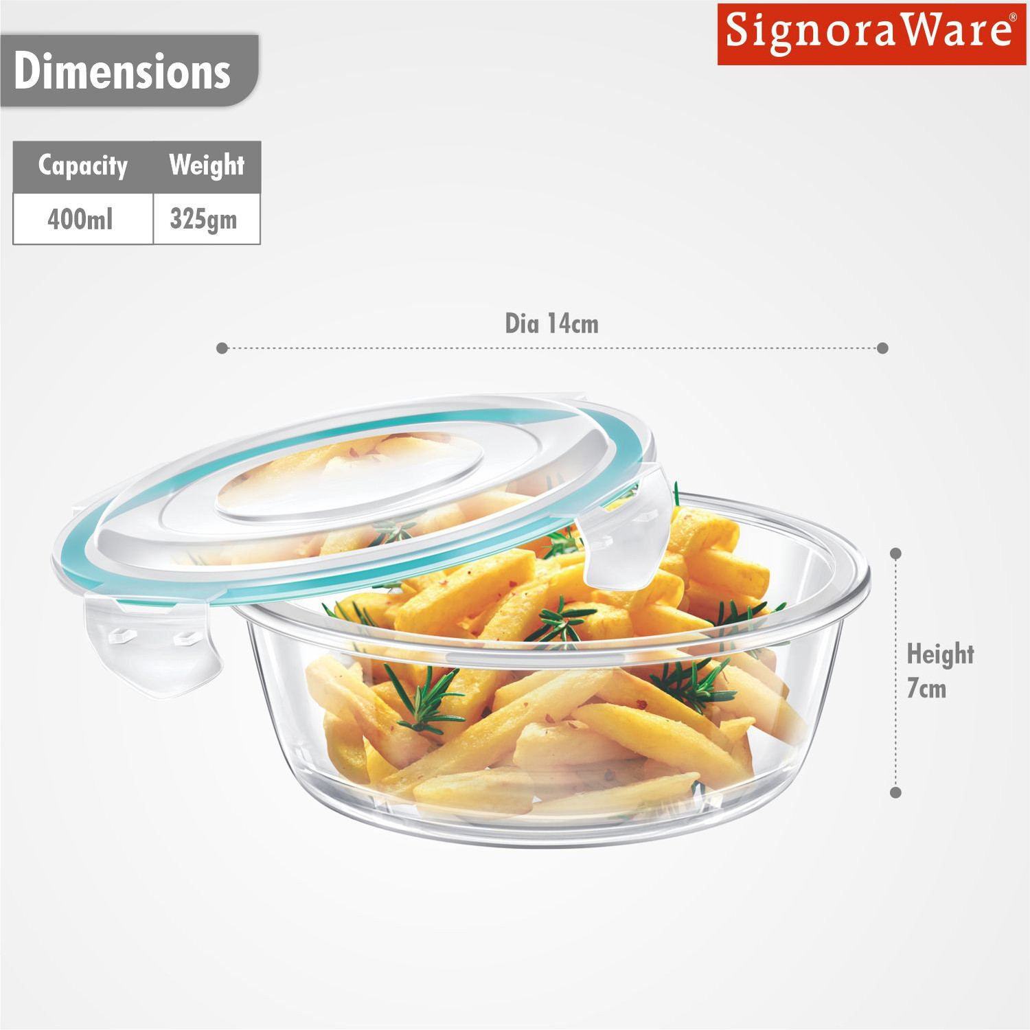 Image of Signoraware Airtight Glass Lunch Box Home Office Fridge Food Container Indoor Outdoor Use 1 Containers Glass Office Lunch Box (400 ml)