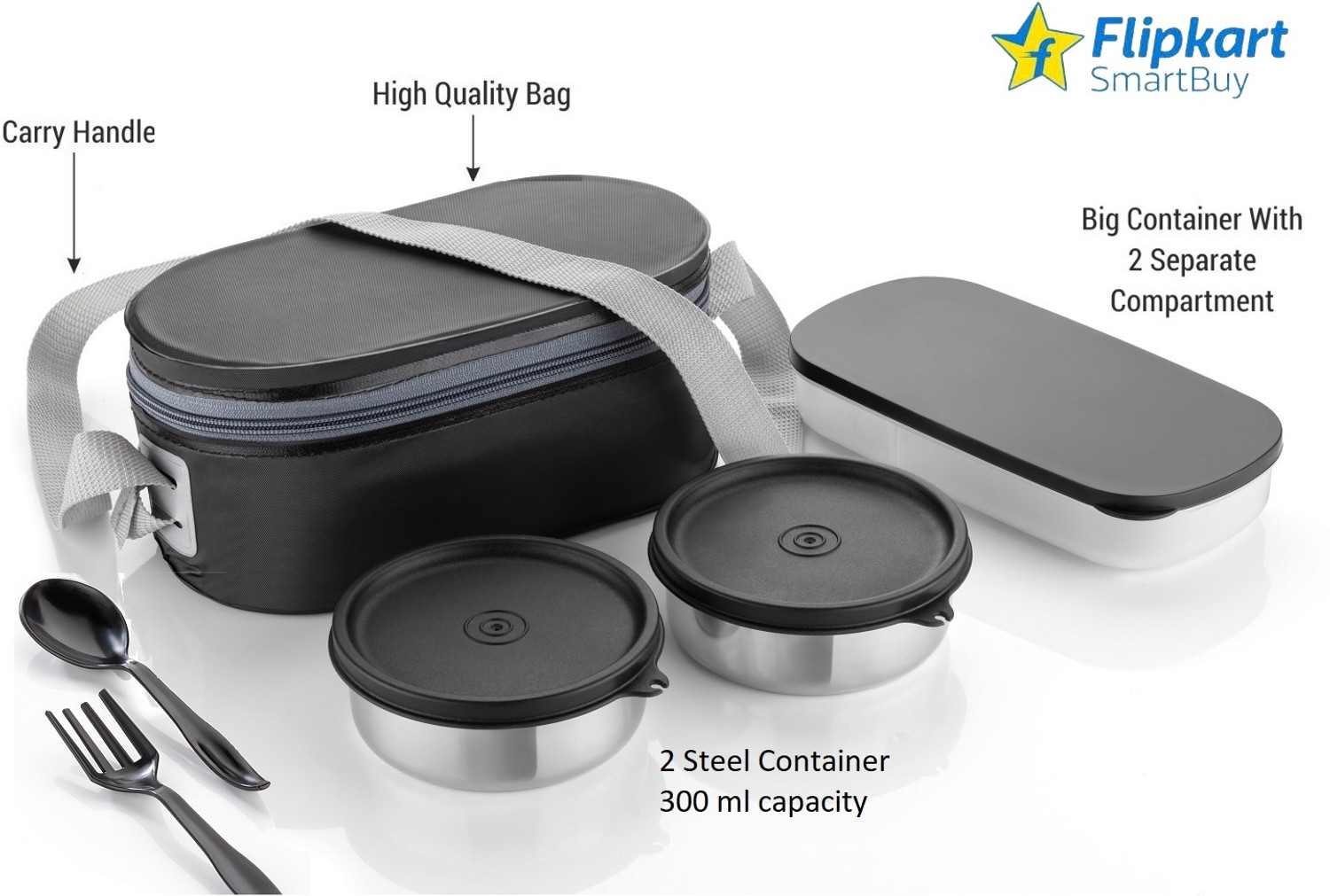 Image of Flipkart SmartBuy LUNCHBOX WITH 2 STEEL CONTAINER 3 Containers Stainless Steel Office Lunch Box