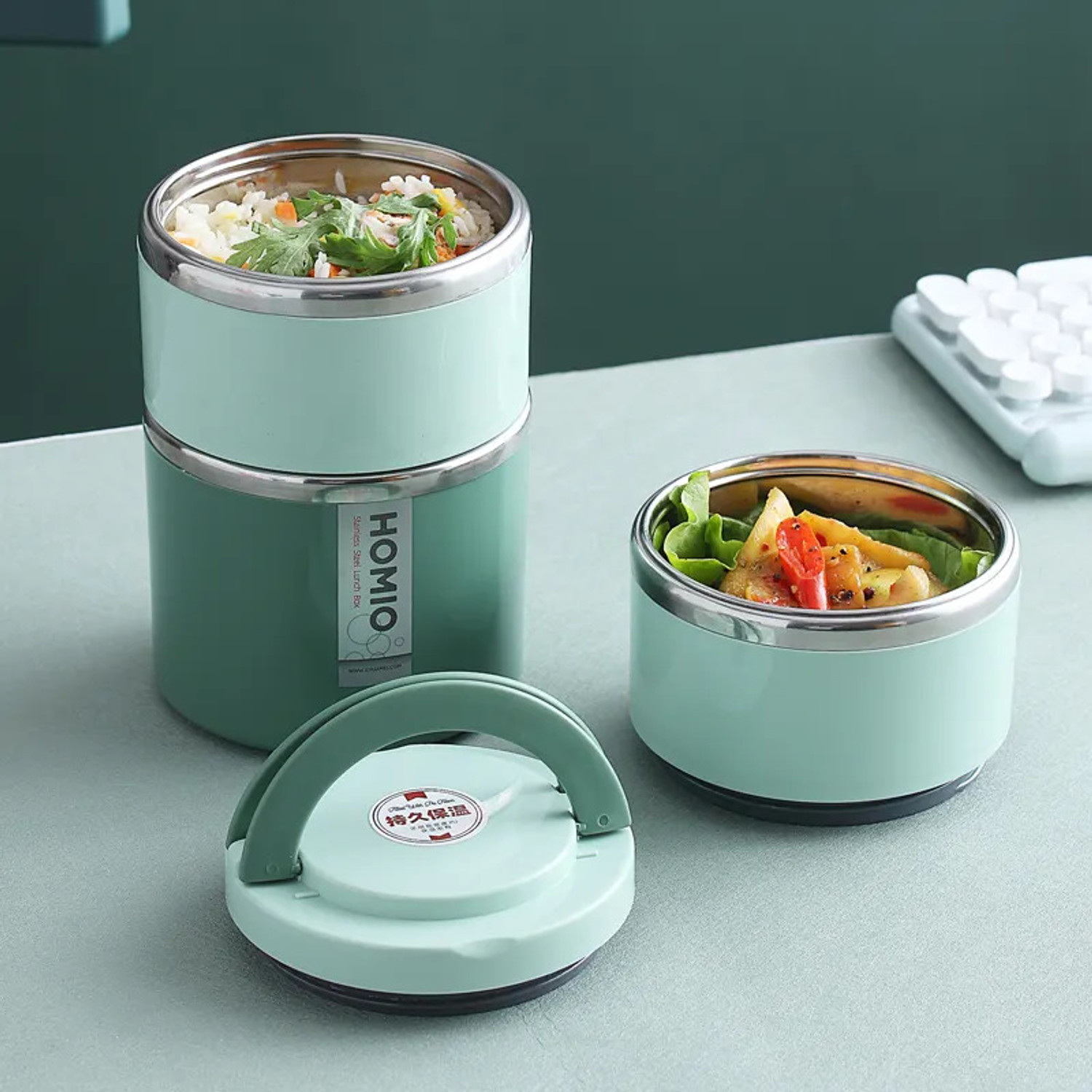Image of AKR plastic and stainless steel vacuum lunch tiffin 3 Containers Stainless Steel Office Lunch Box