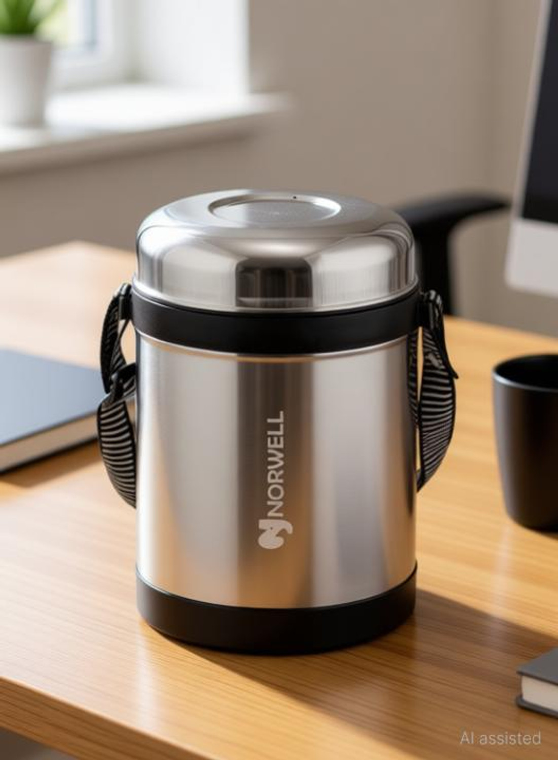 Image of NORWELL Steel lid, PUF Insulated 3 Containers Stainless Steel Office Lunch Box (750 ml)