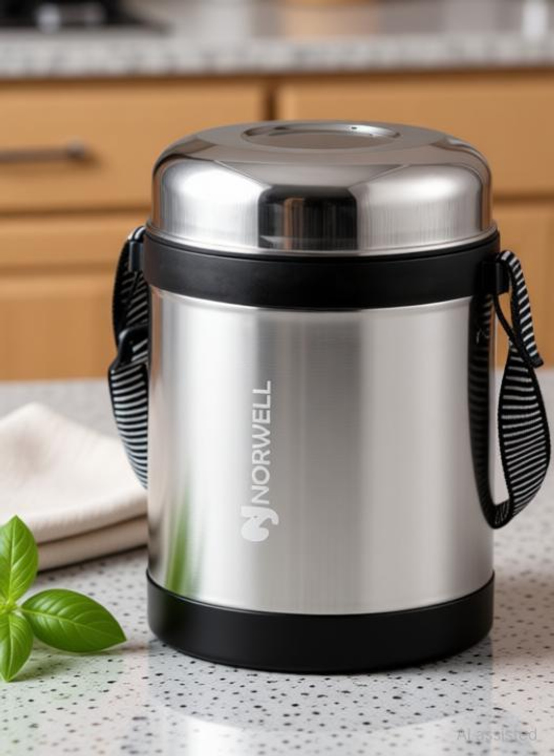 Image of NORWELL Steel lid, PUF Insulated 3 Containers Stainless Steel Office Lunch Box (750 ml)