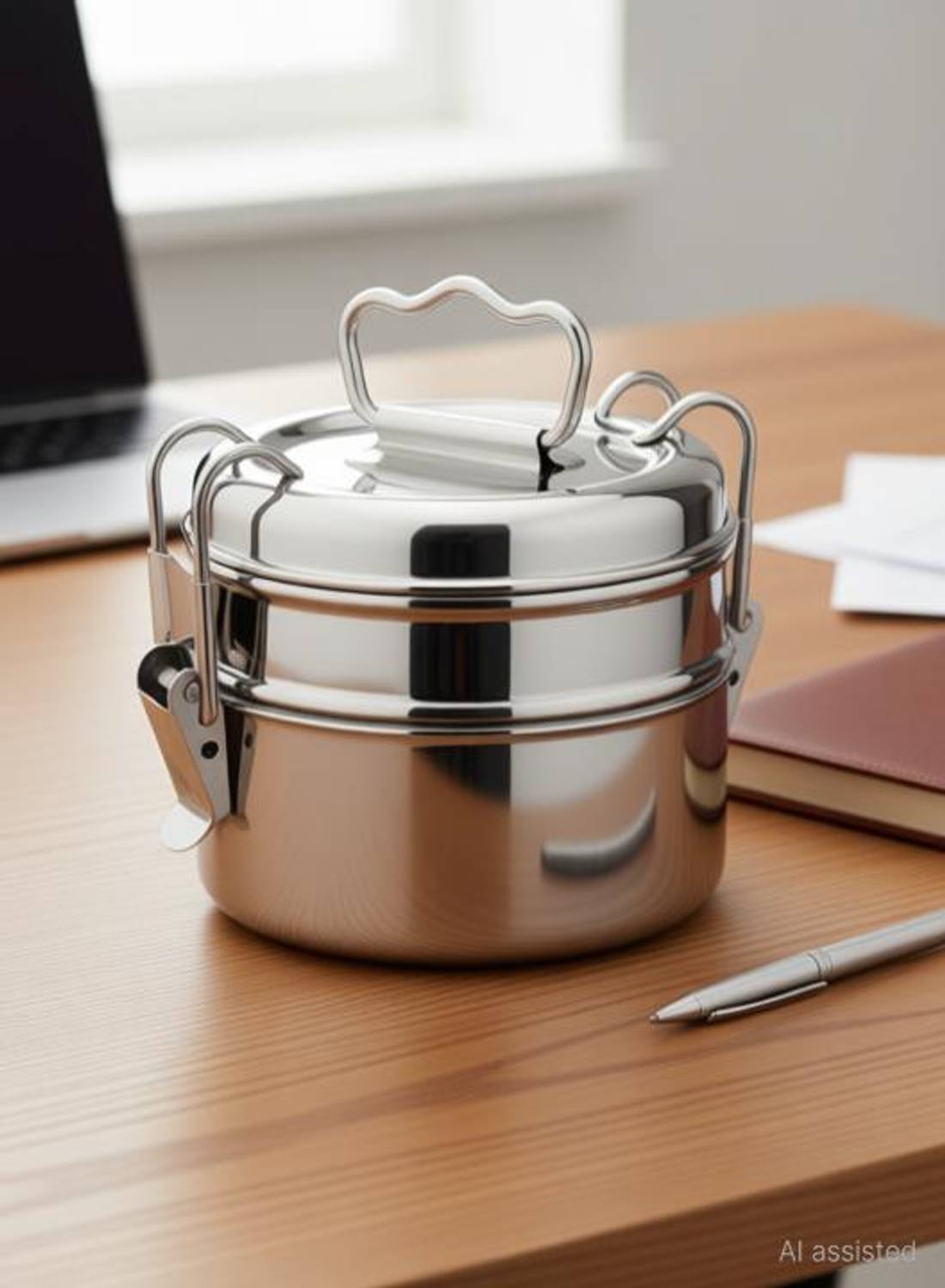 AEROBIX Stainless Steel Traditional Tiffin Box, Lunch Box, Clip Carrier 2 Containers 2 Containers Stainless Steel Office Lunch Box