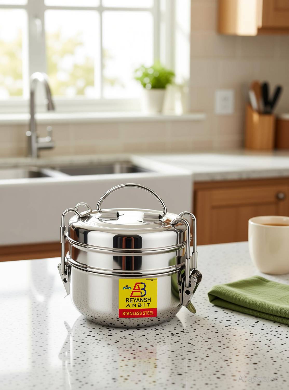 Ambit Mirror polish Stainless steel 8x2 lunch box 2 Containers Stainless Steel Office Lunch Box