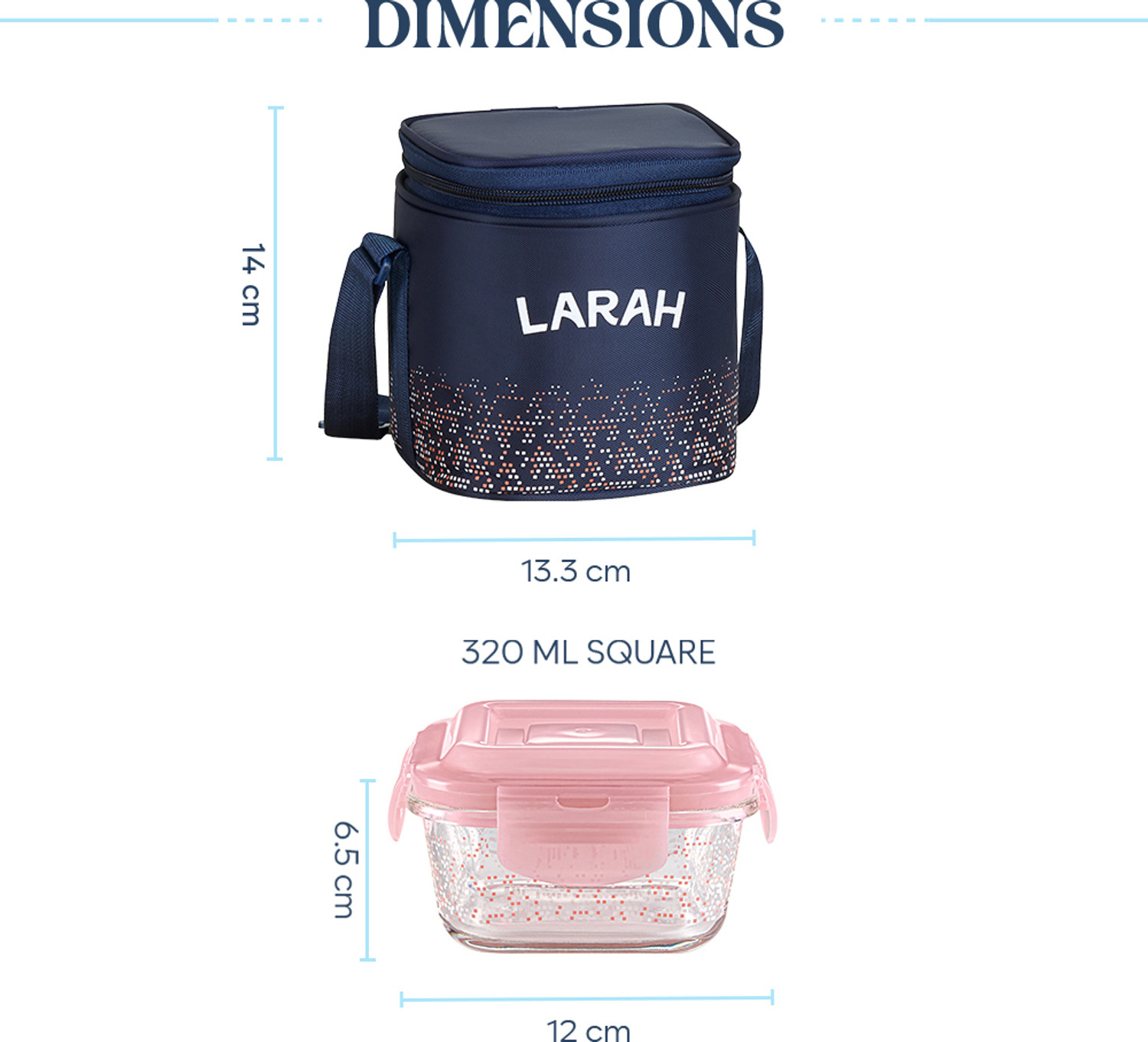 Image of Larah by Borosil Speckle Pink Borosilicate Glass Tiffin, (320ml x 2) Vertical, Square 2 Containers Glass Office Lunch Box
