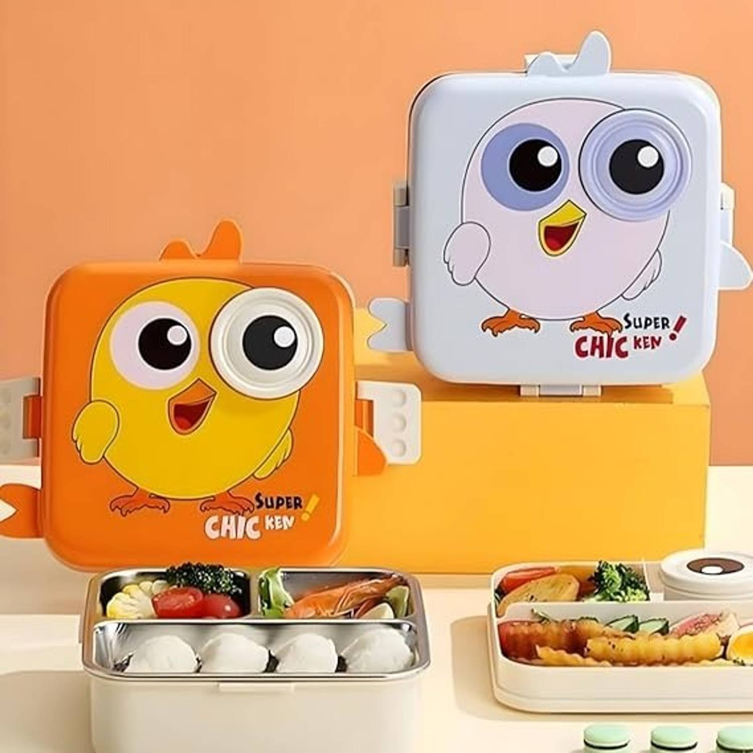 Better Buy Super Cat Box for Kids, Insulated Lunch Box with Salad Cup & Spoon 3 Containers Stainless Steel School Lunch Box