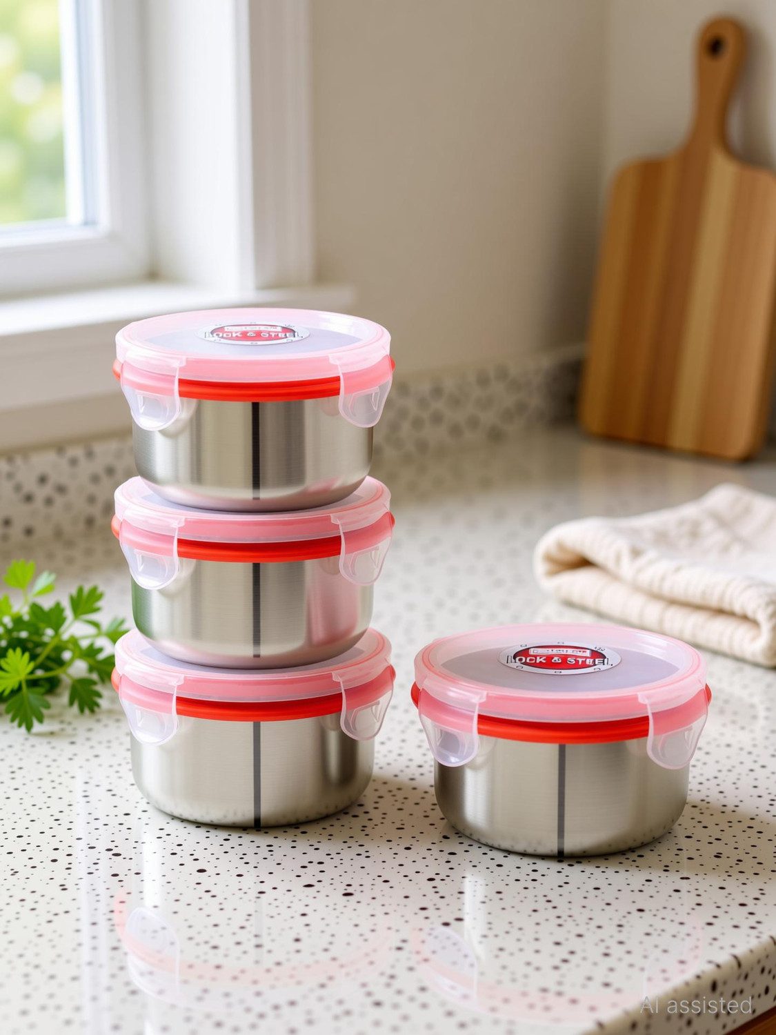 Image of Dream Home Lock N Steel 350 4 Containers Stainless Steel Office Lunch Box