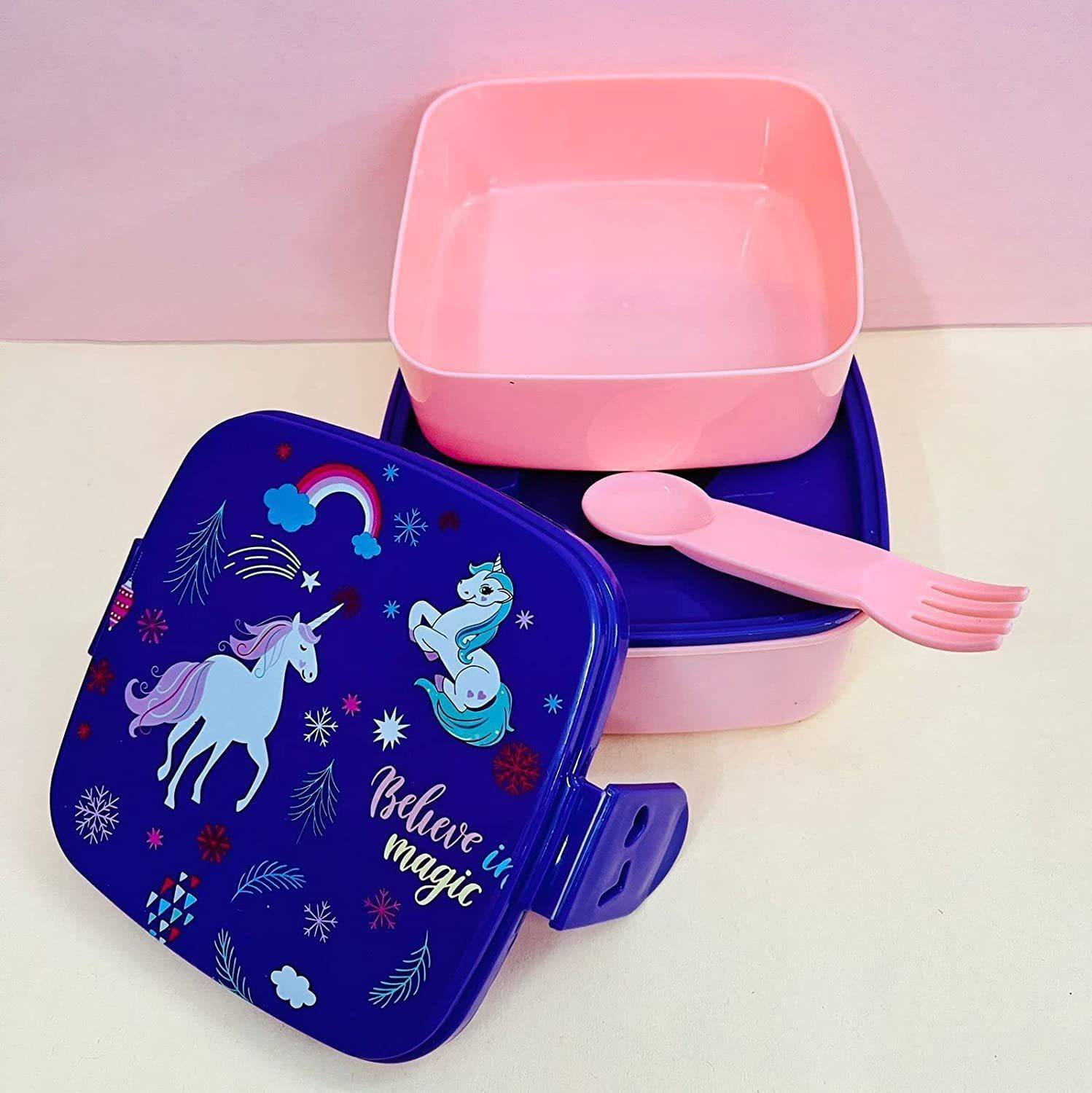 AMANVANI Unicorn Cartoon Tiffin Box for Kids Girl Lunch Box for Boys 2 Containers Plastic Office Lunch Box