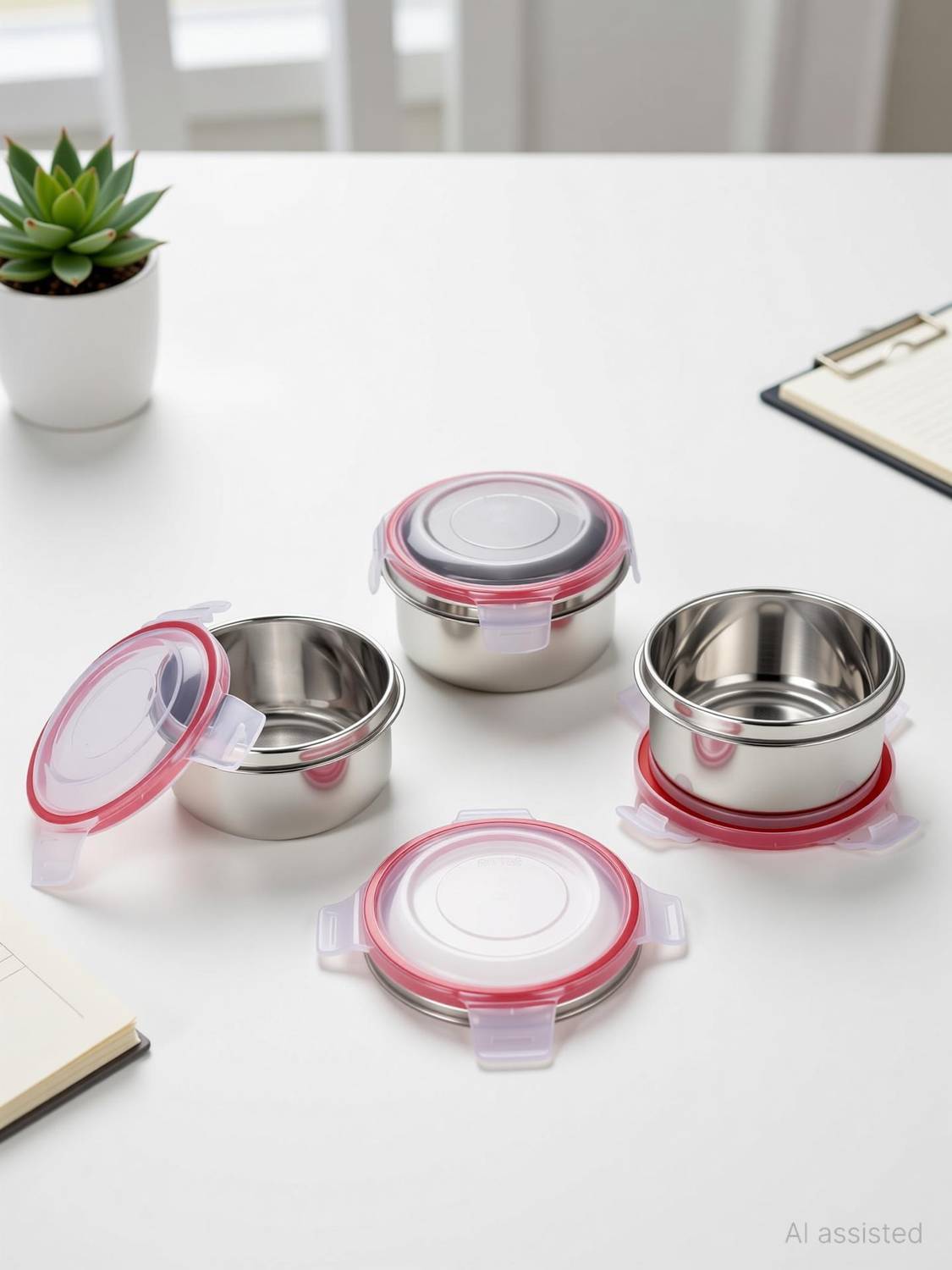 BREEZE Easy Lock set of 3 Containers Stainless Steel Office Lunch Box