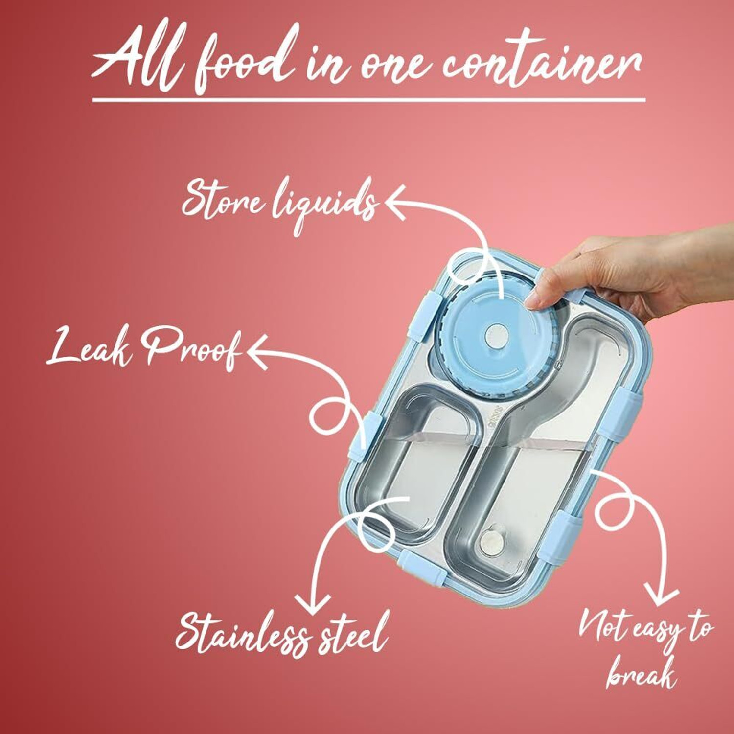 Image of RBGIIT Lunch Box with Multiple Compartments, Bowl, and Leakproof Seal 1 Containers Stainless Steel Office Lunch Box