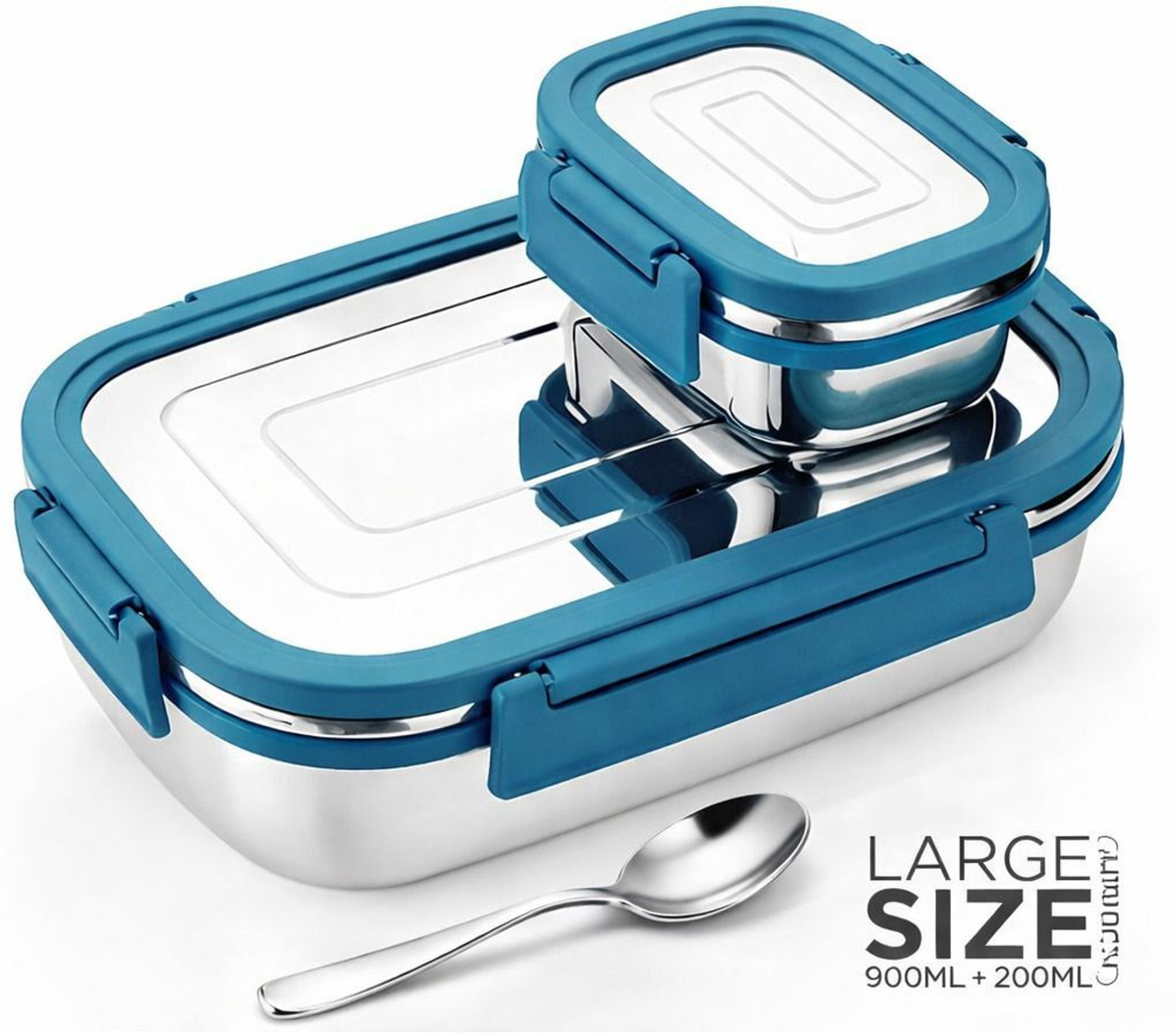 Image of Culinary Crafts SS Airtight LUNCH BOX+1(SPOON) /Tiffin Box for Office, School 2 Containers Stainless Steel School Lunch Box