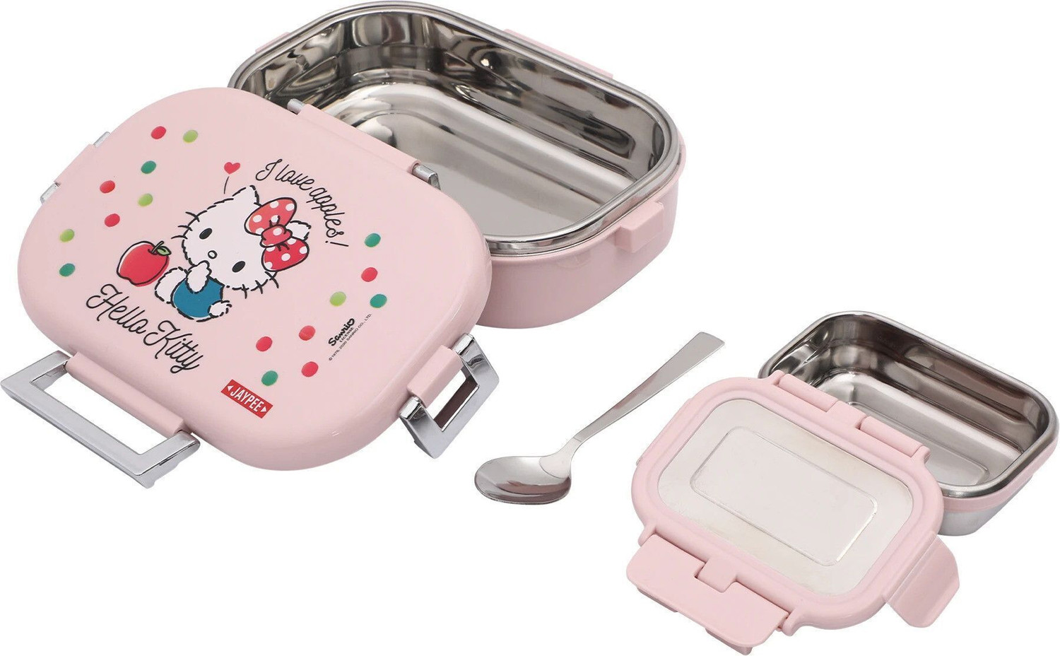 Image of JAYPEE JPMISSTEELKITTYPINK 2 Containers Stainless Steel School Lunch Box