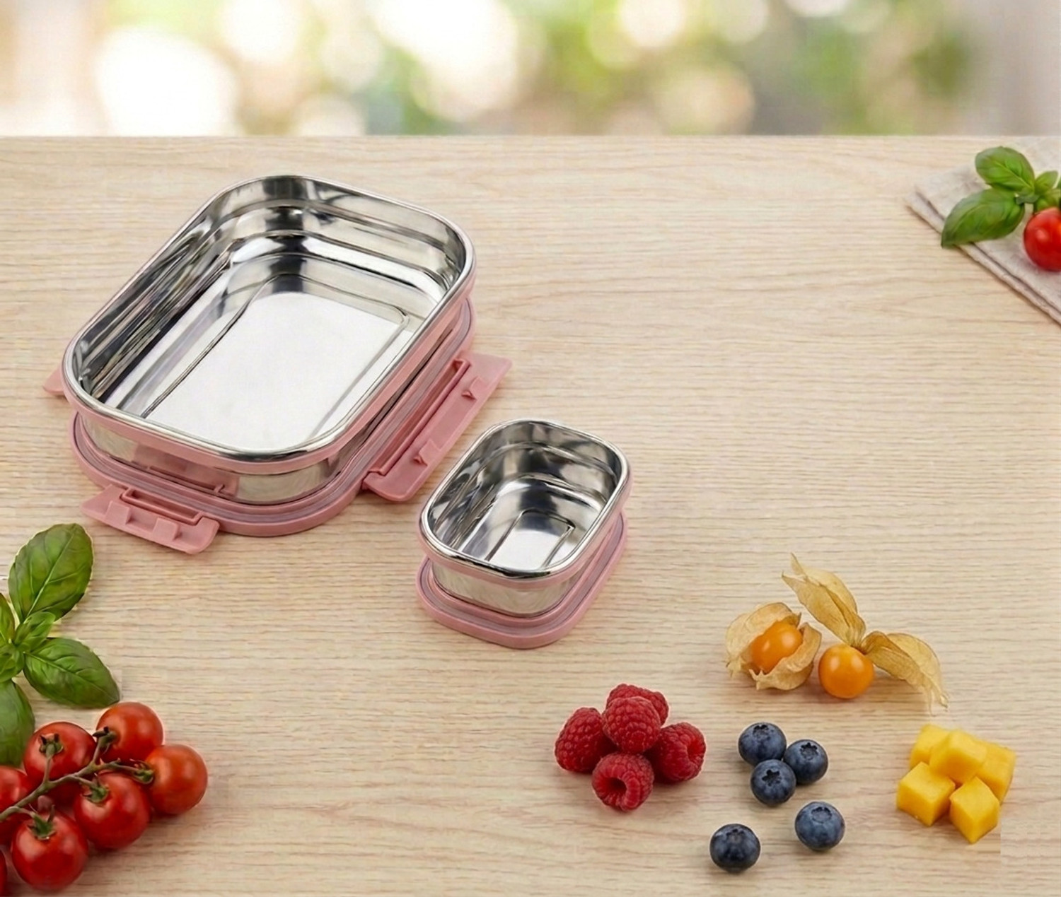 Image of BLLUEX Stainless Steel Leak Proof, Airtight Lunch Box /Tiffin Box for Office, School 2 Containers Stainless Steel, Plastic School Lunch Box
