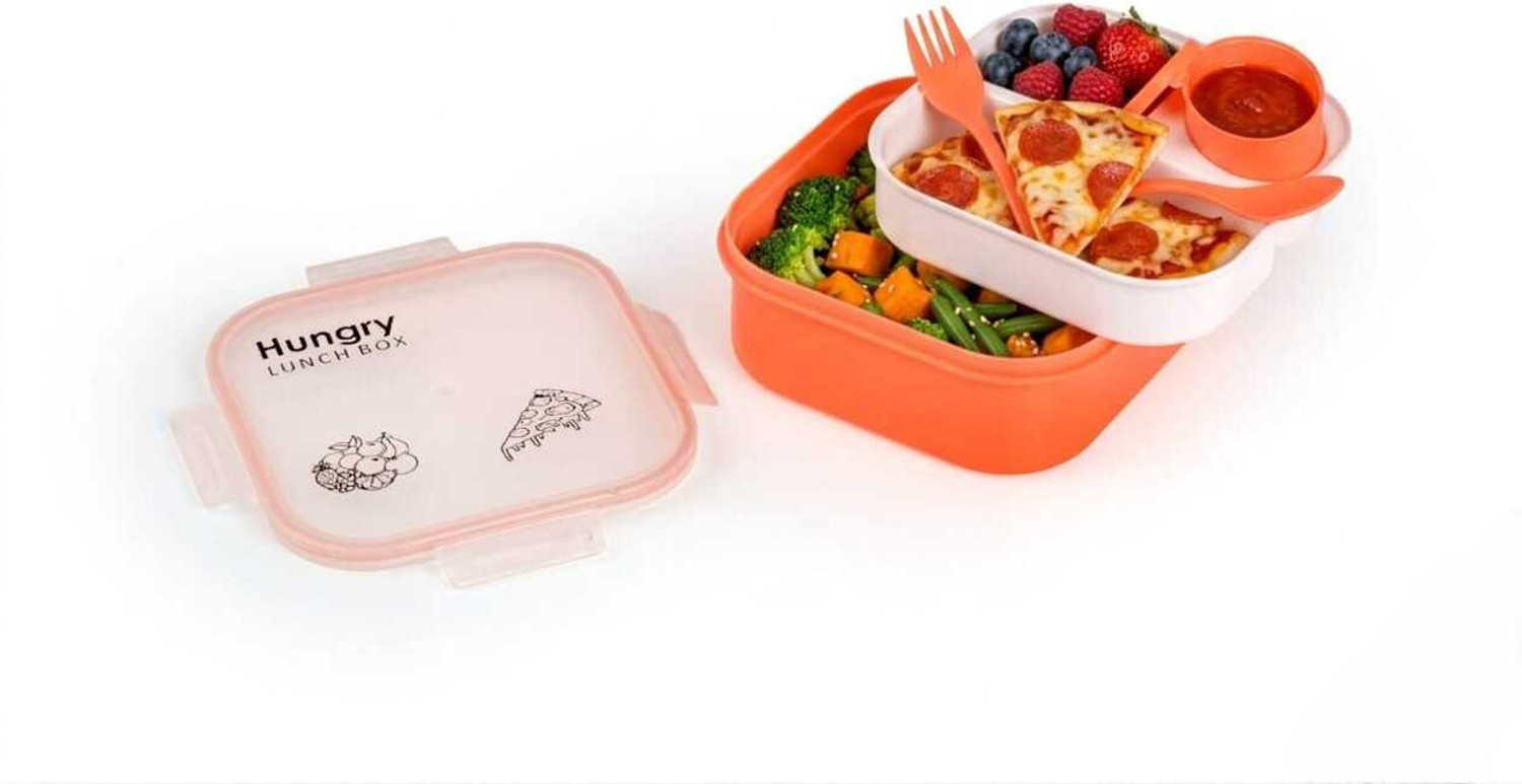 Image of Shop Versa Hungry Lunch Box Combo with Water Bottle | 3 Compartment Leakproof 4 Containers Plastic, Silicone School Lunch Box