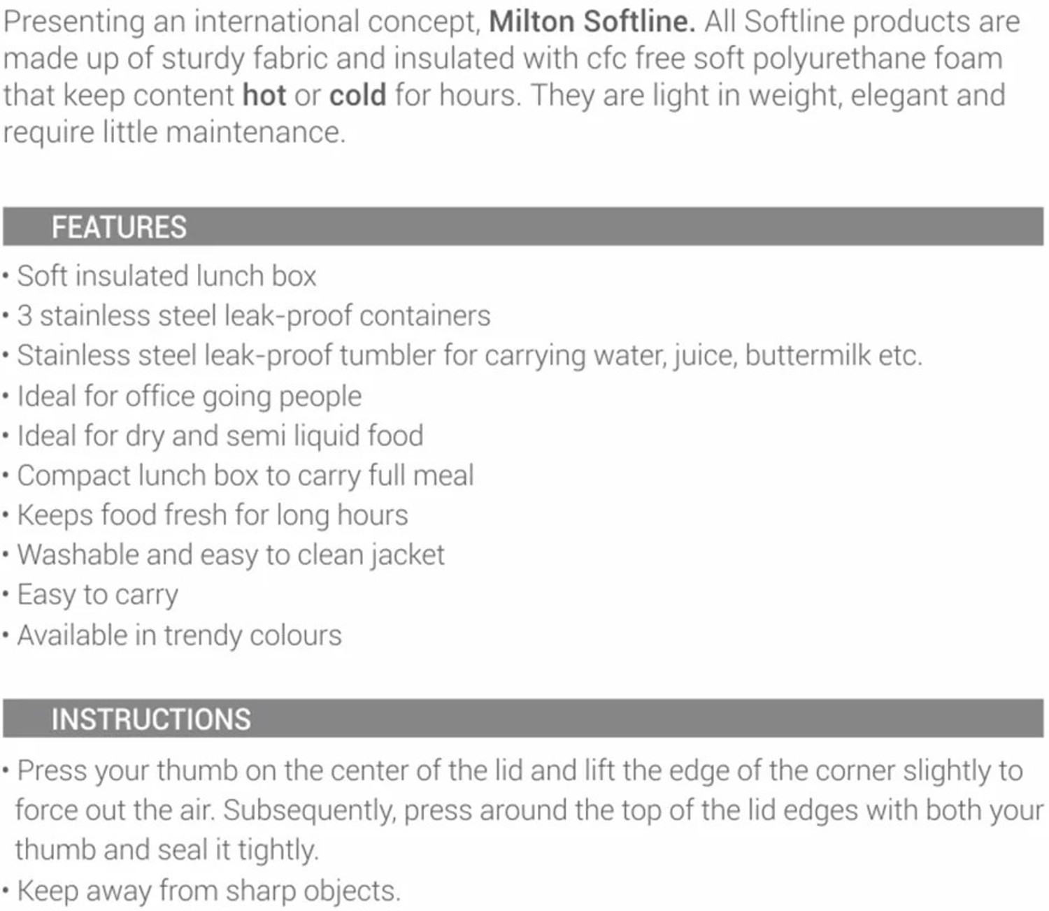 Image of MILTON Tasty 3 Combo Lunch Box with Insulated Fabric Jacket 3 Containers Stainless Steel Office Lunch Box