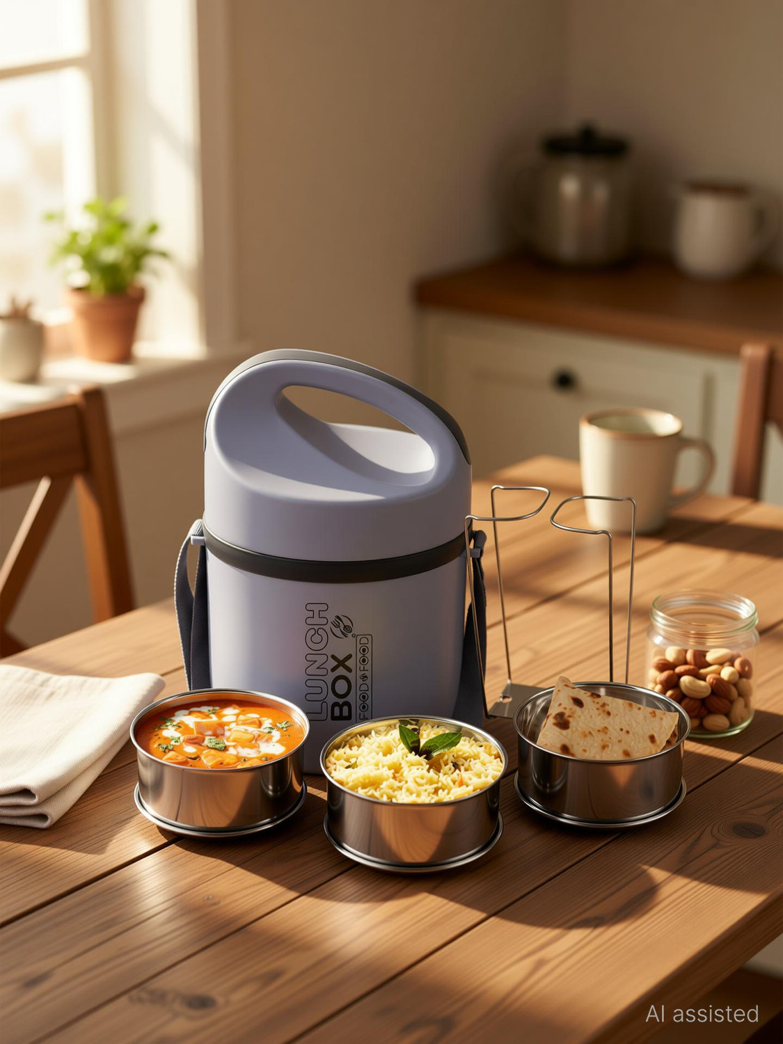 Image of FOODNFOOD Matrix3 Insulated Hot and Cold with Lock Lifter 3 Containers Stainless Steel Office Lunch Box
