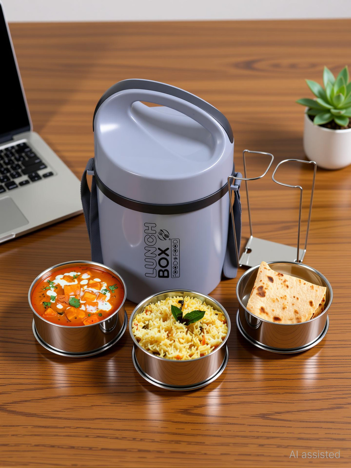 Image of FOODNFOOD Matrix3 Insulated Hot and Cold with Lock Lifter 3 Containers Stainless Steel Office Lunch Box