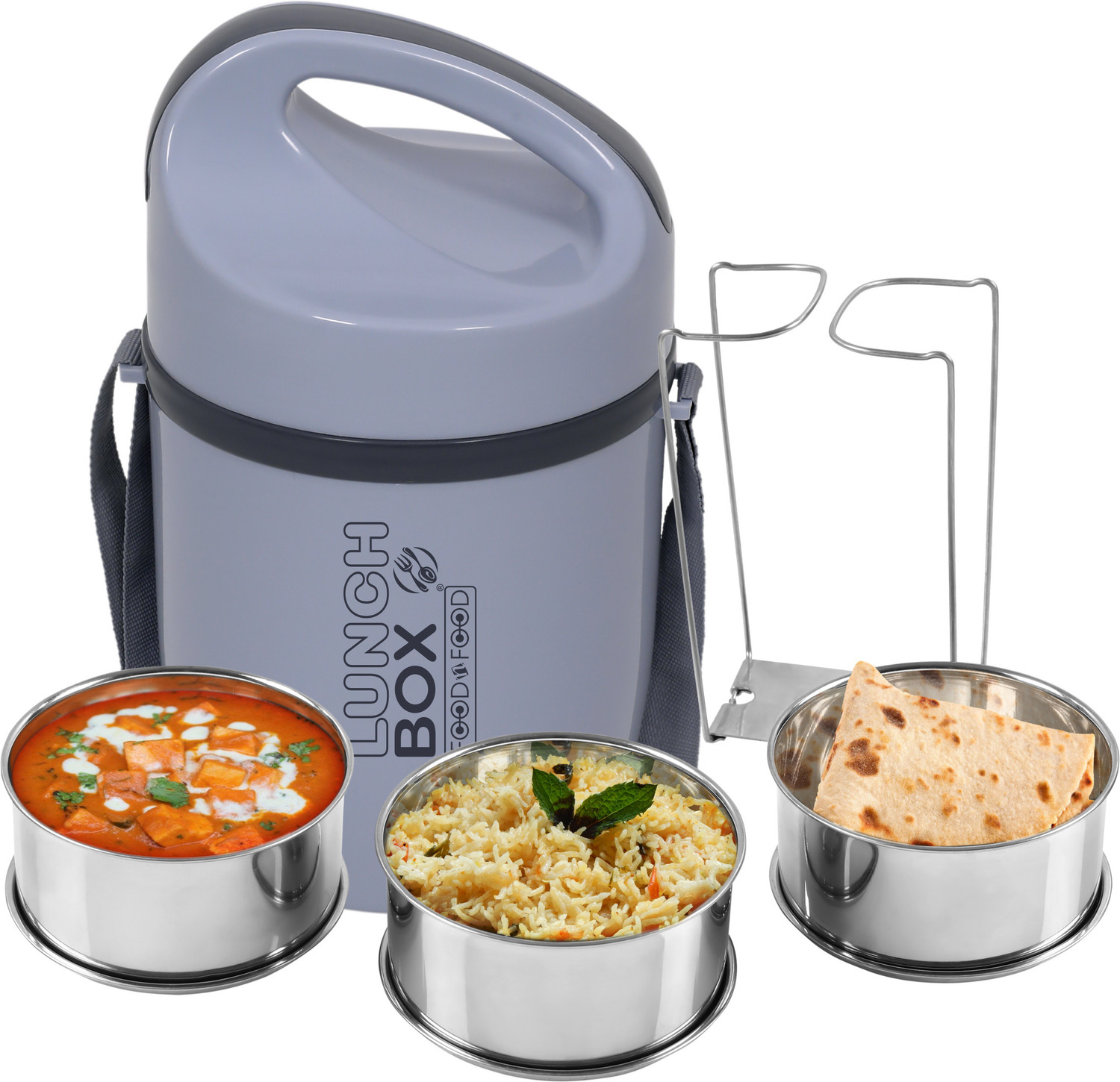 Image of FOODNFOOD Matrix3 Insulated Hot and Cold with Lock Lifter 3 Containers Stainless Steel Office Lunch Box