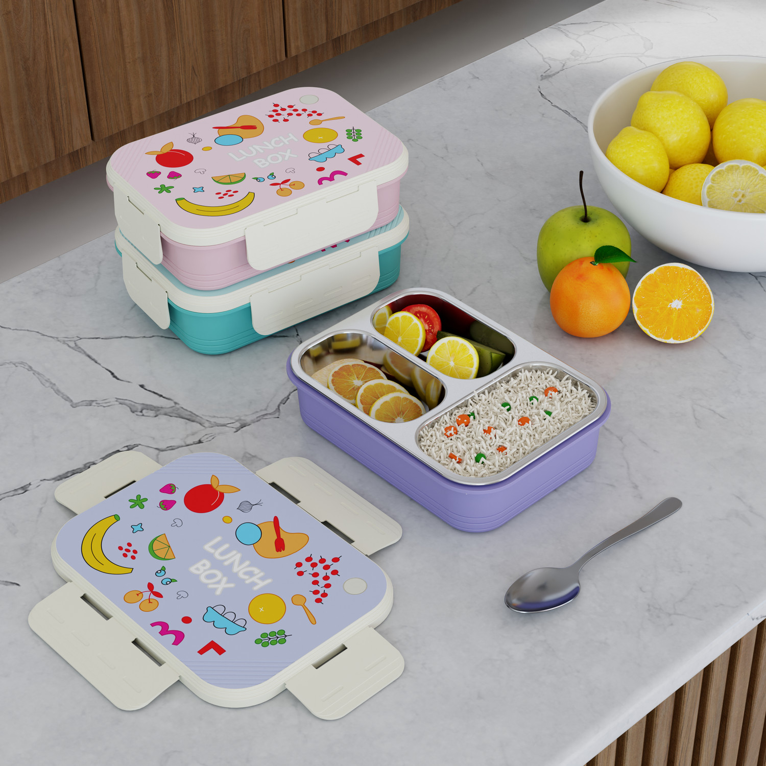 Image of Neelkanth 009 3 Containers Stainless Steel School Lunch Box