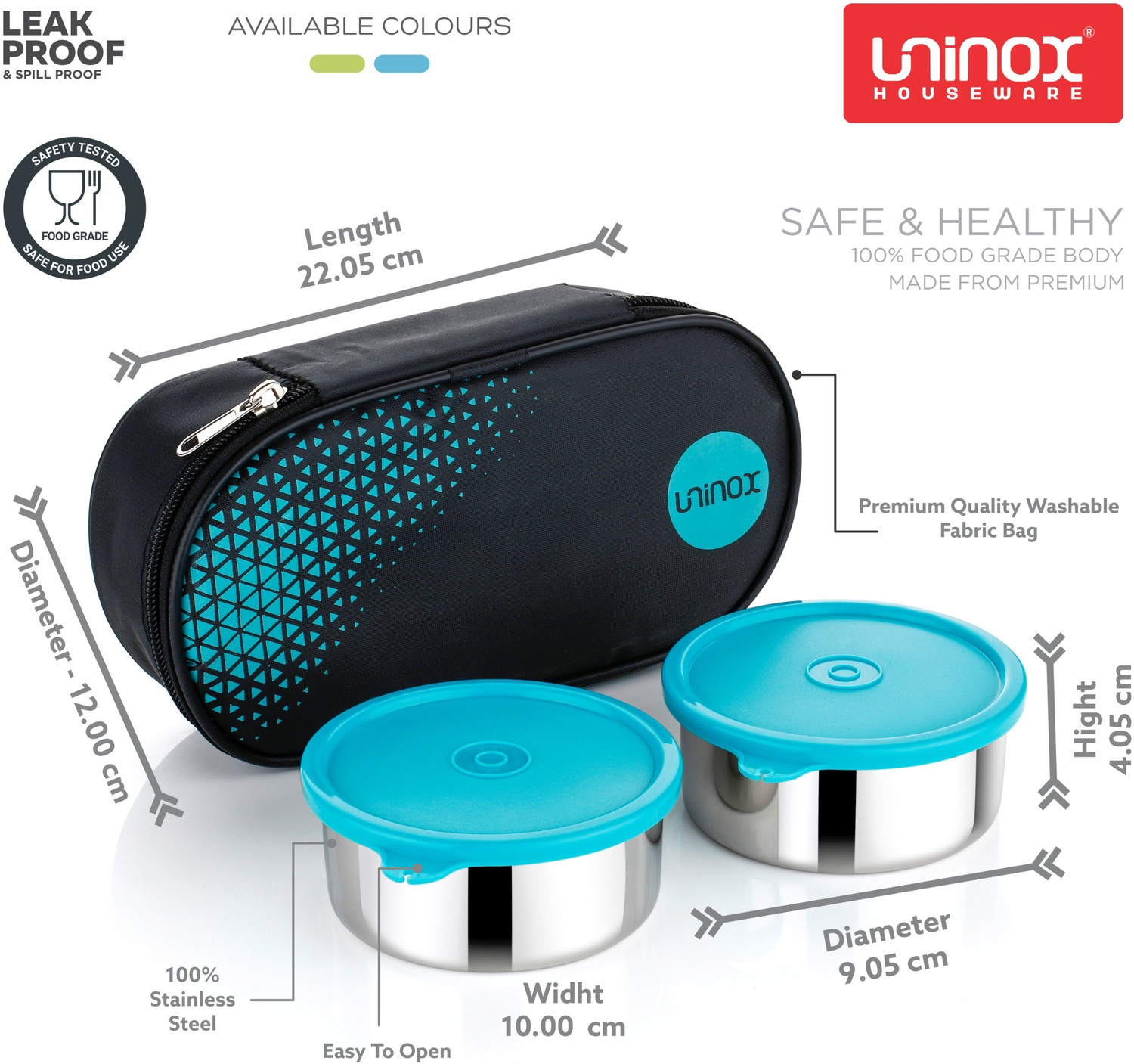 Image of UNINOX Stainless Steel Tiffin Set of 2 Container 325 ml each Lunch Box 2 Containers Stainless Steel School Lunch Box