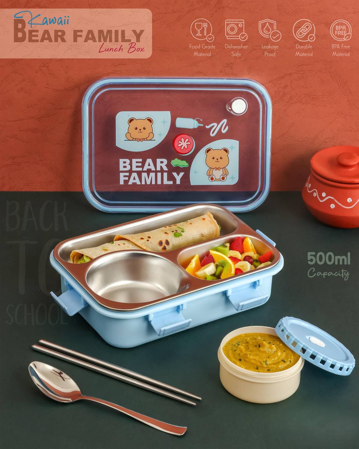 Boxito Steel Leak Proof Lunch Box 3 Containers - Image 2