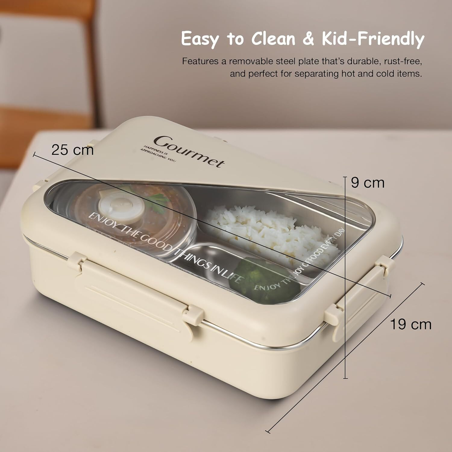 Image of Funbee Nibblish 4-Compartment Stainless Steel Lunch Box with Sauce Container 1 Containers Polypropylene School Lunch Box (1050 ml)