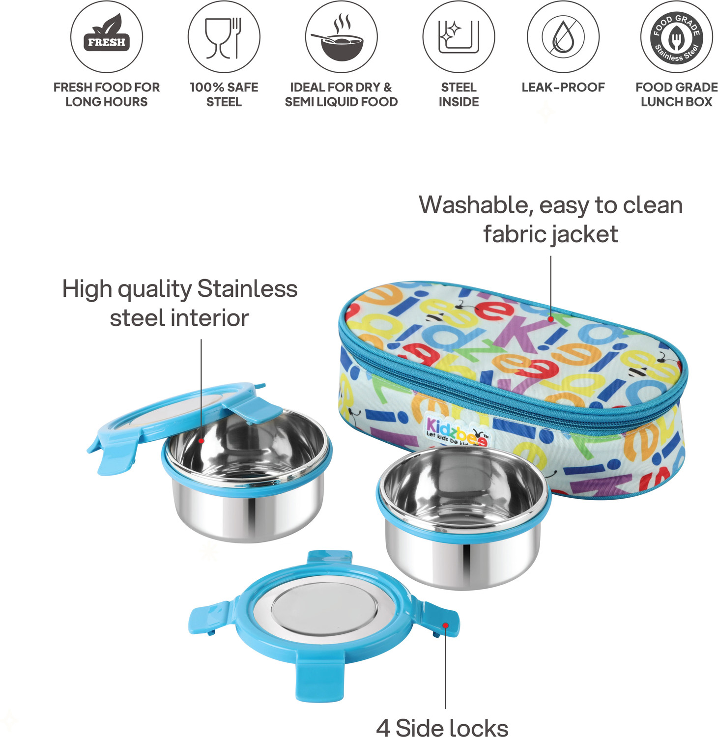 Image of cello Kidzbee Little Lunch Stainless Steel Leak Proof Meal Set with Jacket For Kids 1 Containers Stainless Steel College Lunch Box