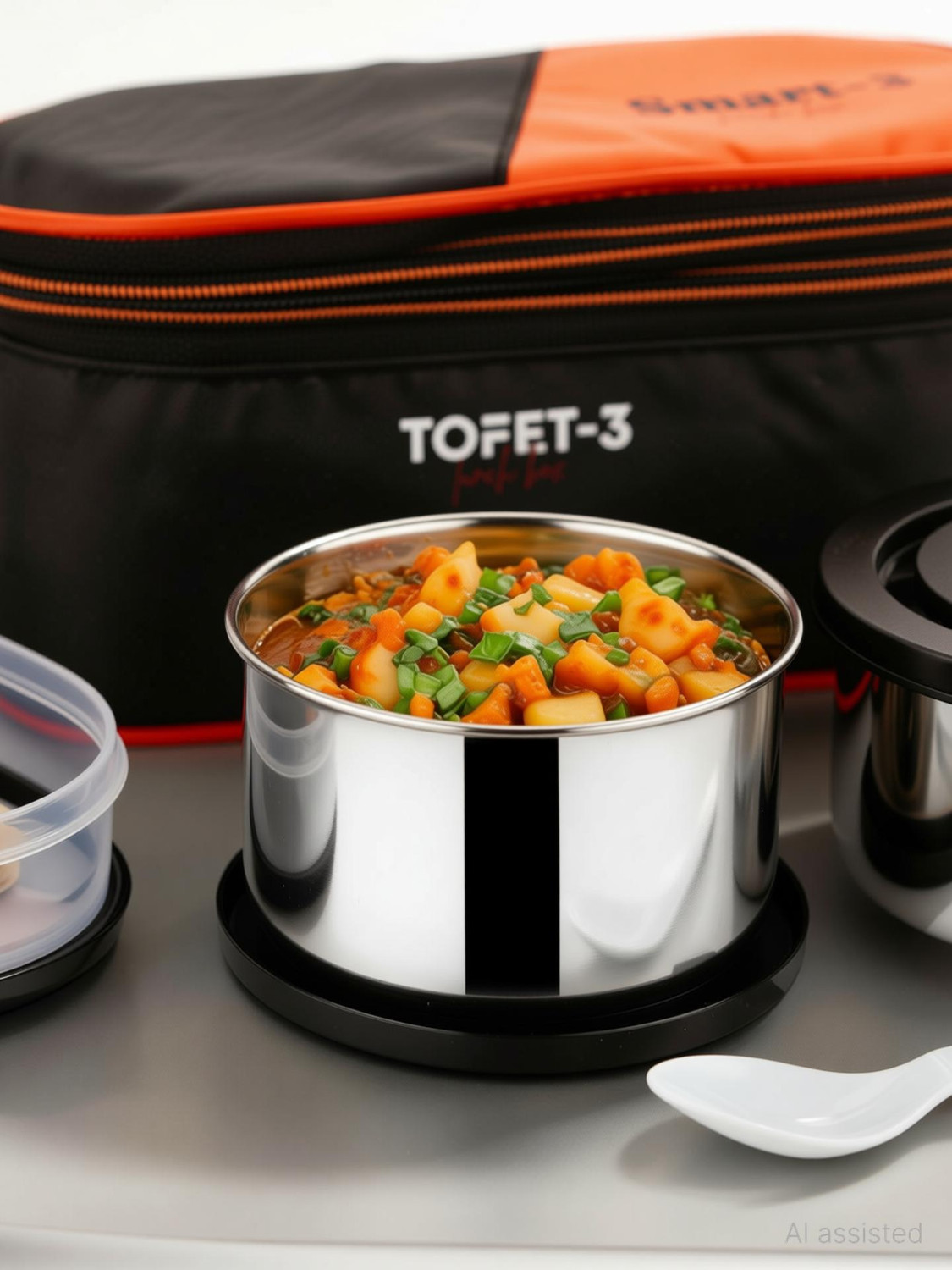 Image of TOFEE SMART-3 2 Inner Steel Containers with 1 plastic container 3 Containers Stainless Steel College Lunch Box