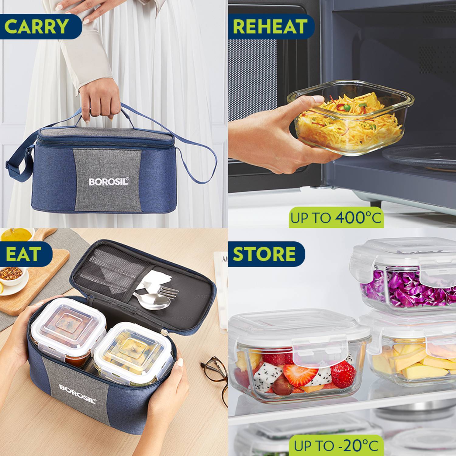 BOROSIL Alora 4pc Glass Lunchbox Set - Image 5