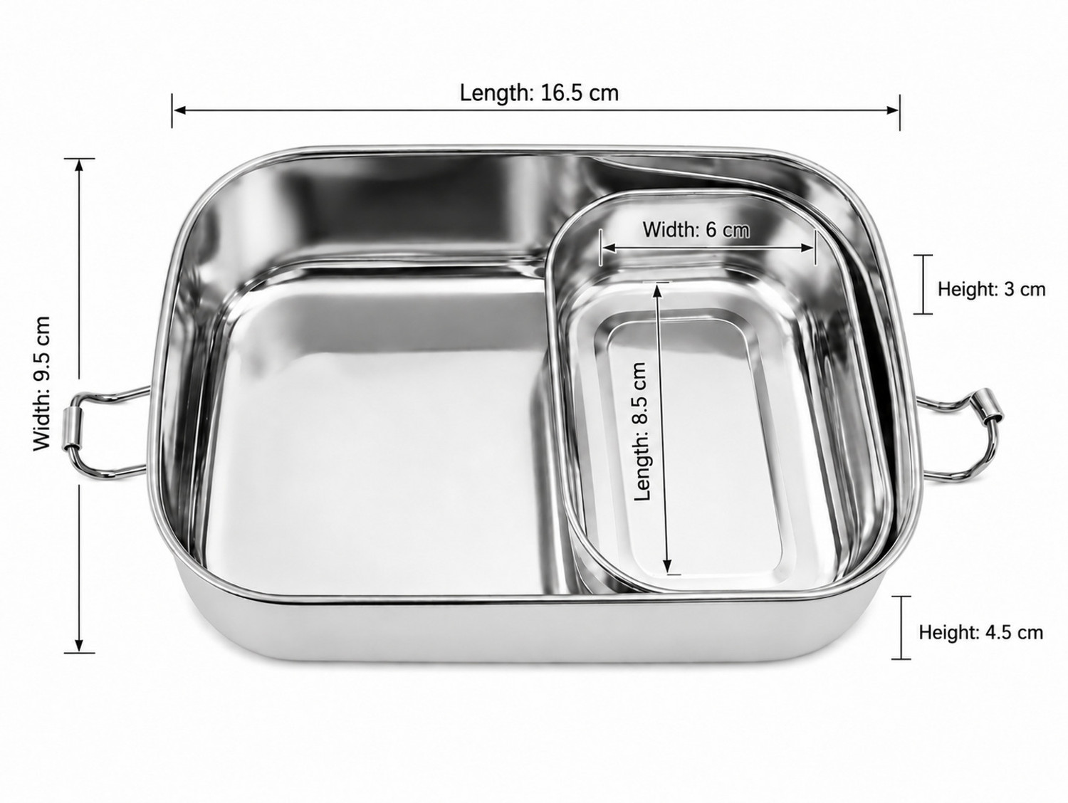 Image of kwi Steel Lunch Box Rectangular 2 Containers Stainless Steel School Lunch Box