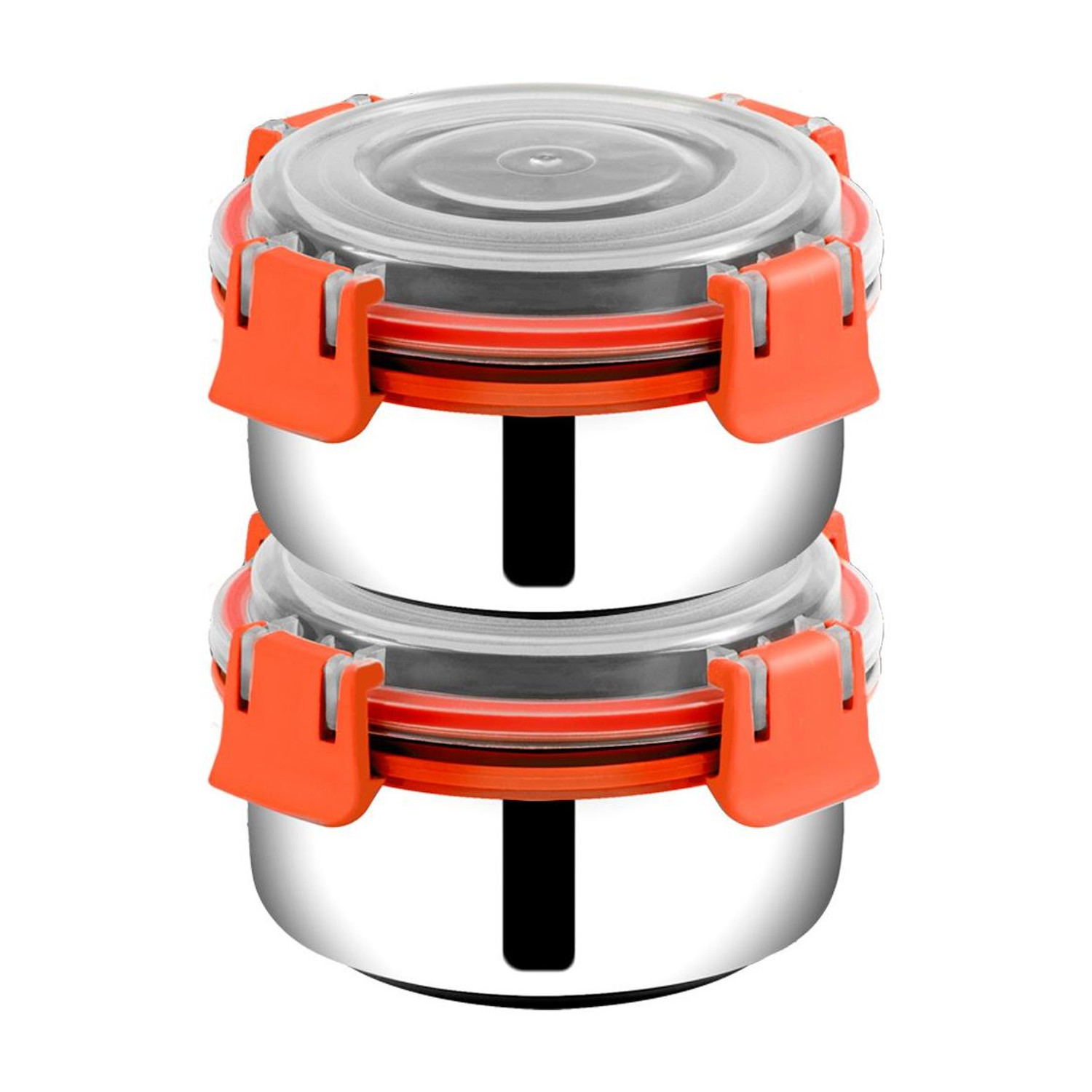 Image of BOWLMAN Lock n Lock Orange 2 Containers Stainless Steel School Lunch Box