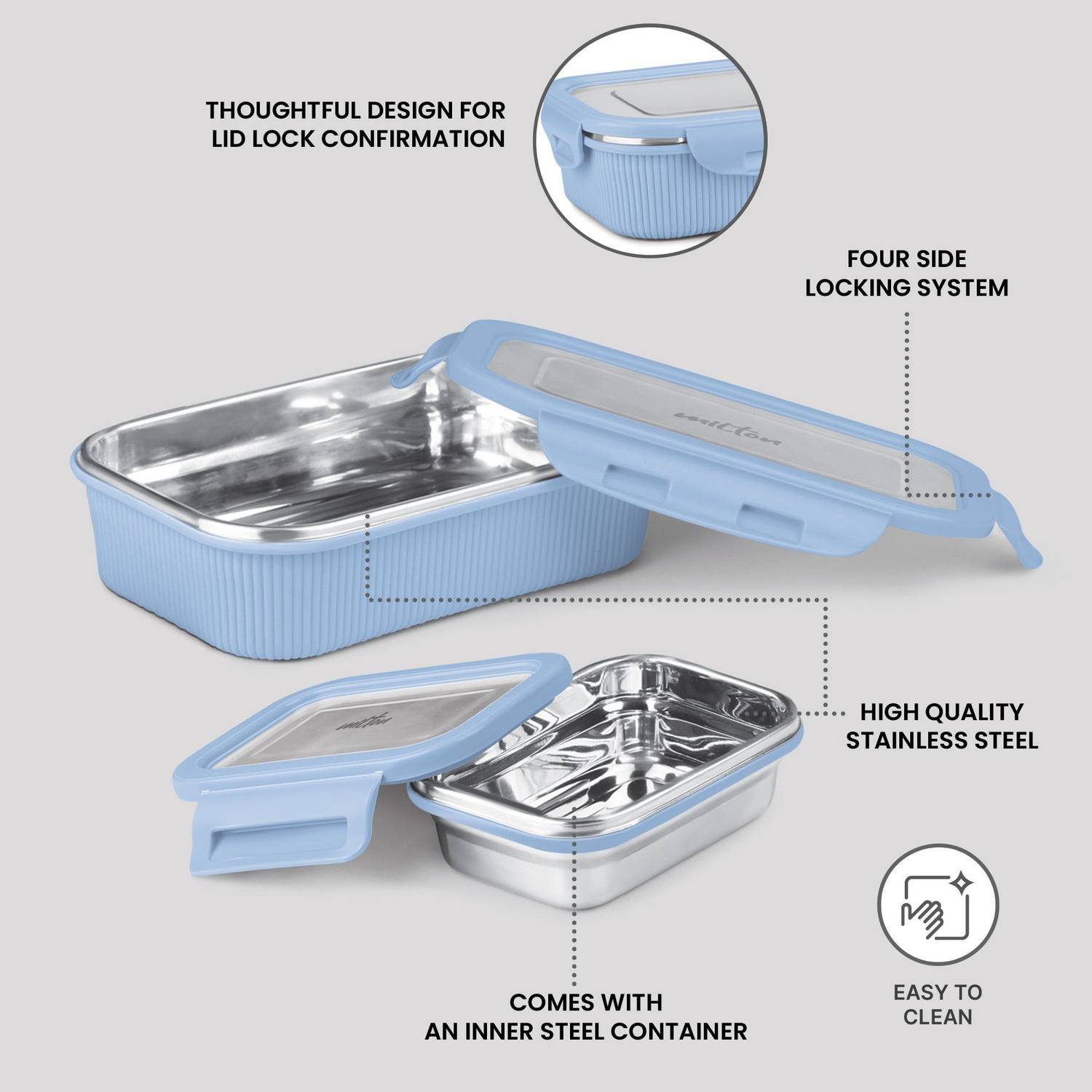 MILTON Cool Touch Epic 800 Stainless Steel Tiffin, Set of 2 - Image 3