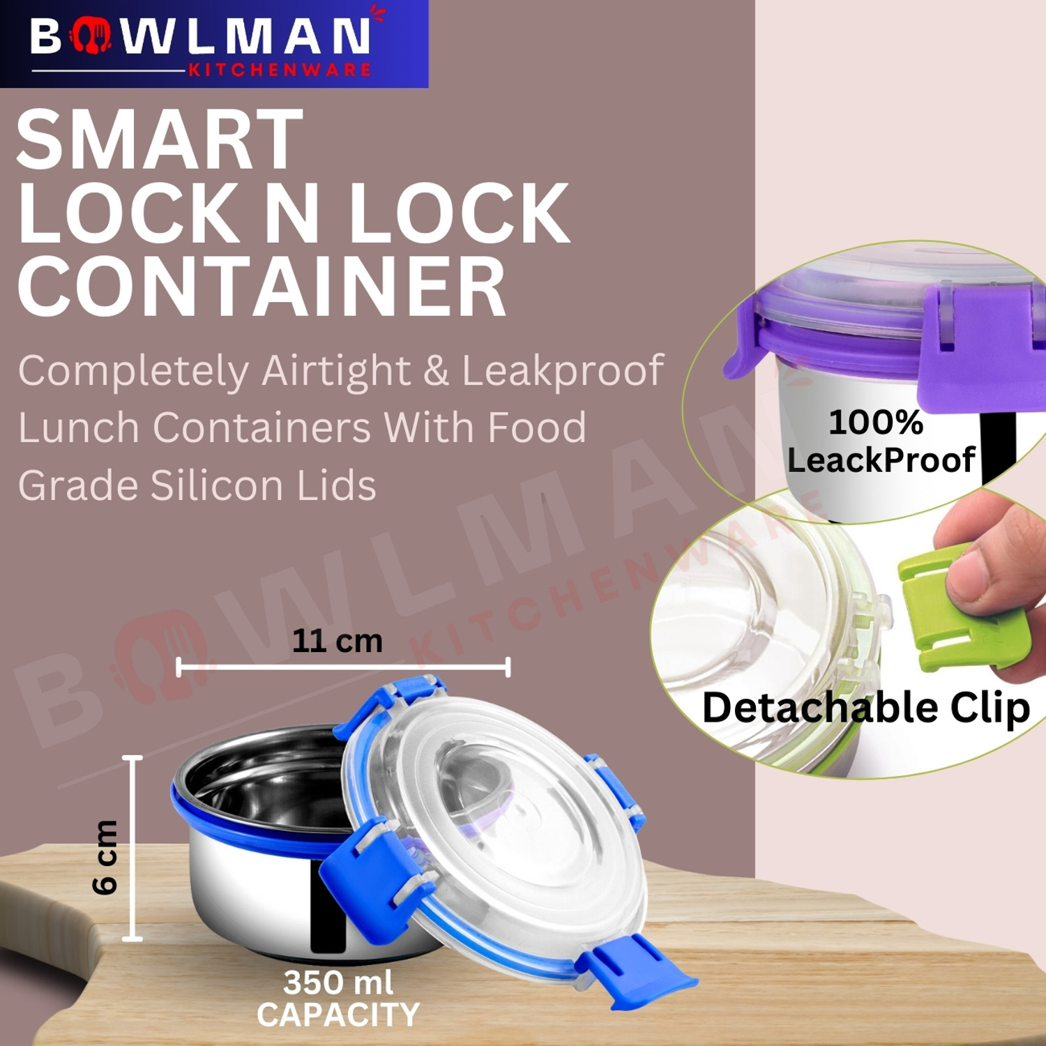 Image of BOWLMAN Lock n Lock Orange 2 Containers Stainless Steel School Lunch Box