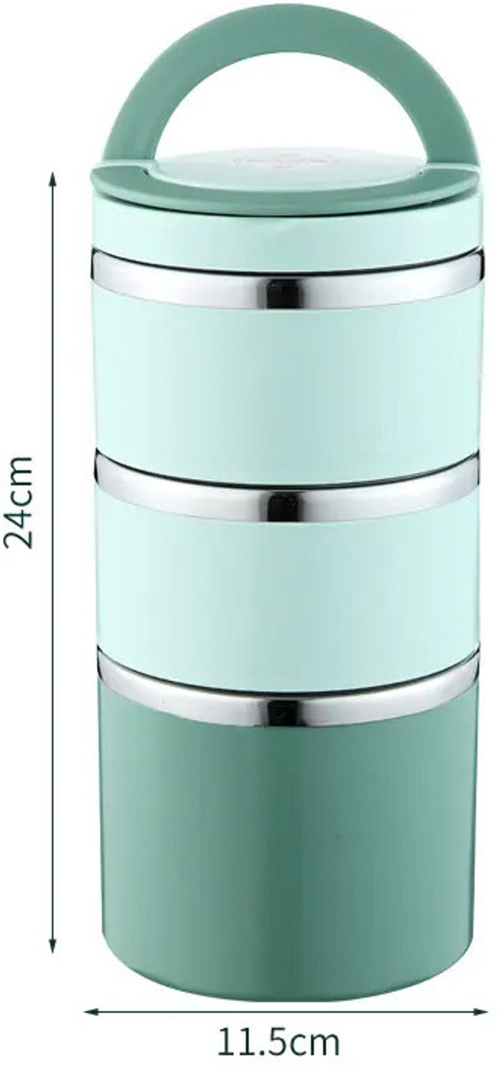 Image of AKR plastic and stainless steel vacuum lunch tiffin 3 Containers Stainless Steel Office Lunch Box