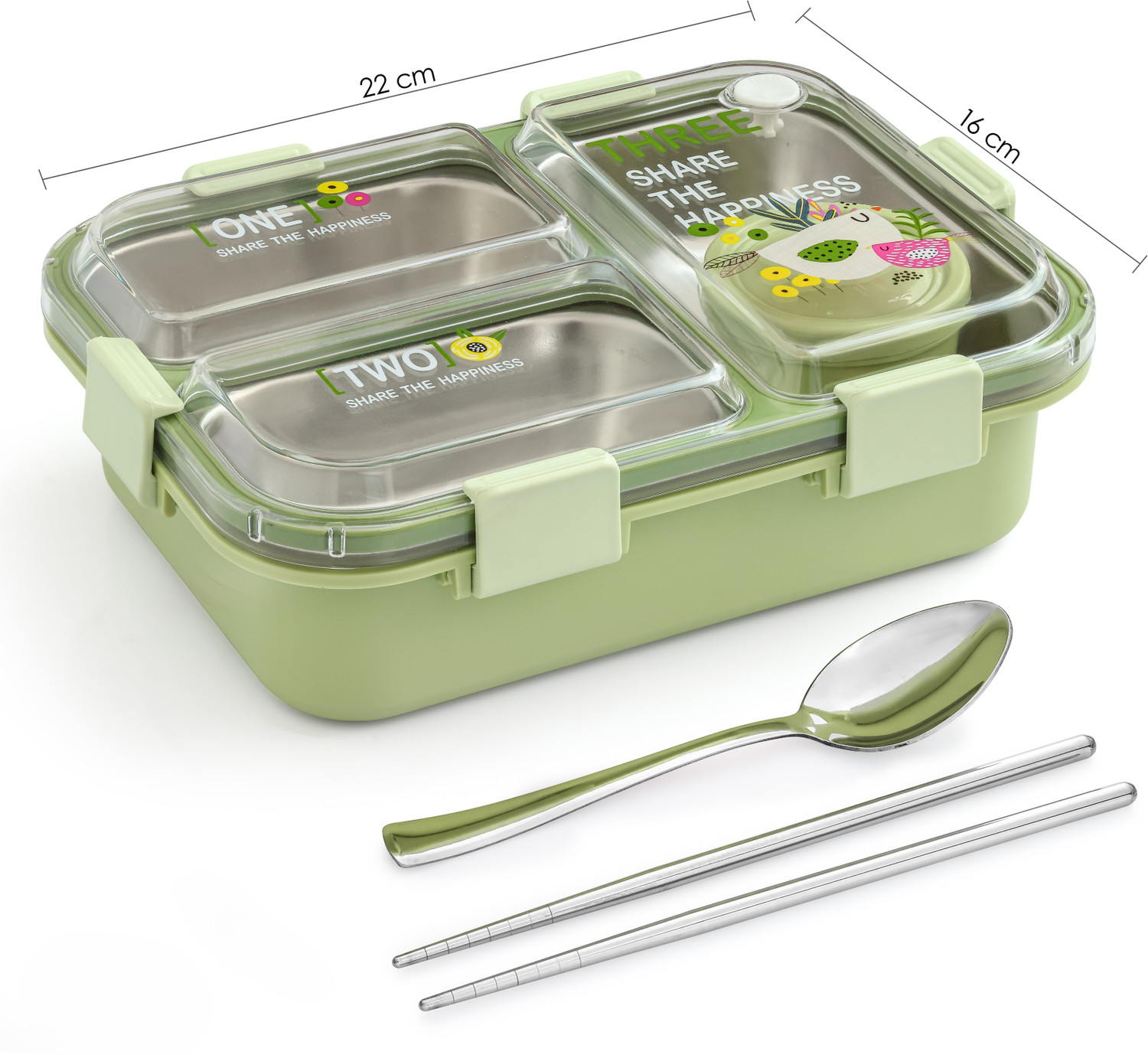 Image of Boxito HAPPINESS 3 Containers Stainless Steel School Lunch Box