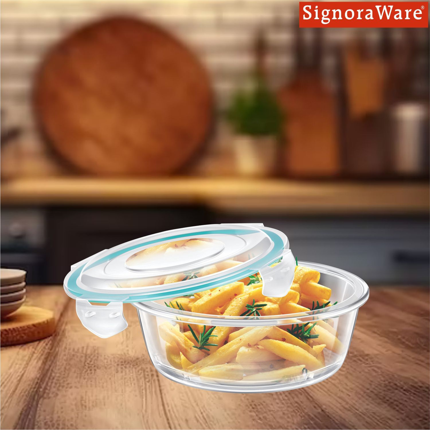Image of Signoraware Airtight Glass Lunch Box Home Office Fridge Food Container Indoor Outdoor Use 1 Containers Glass Office Lunch Box (400 ml)