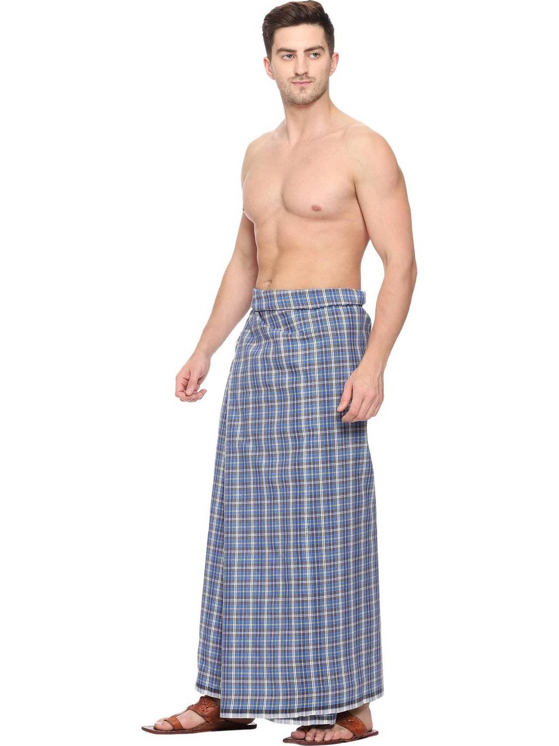 AHMADUN Checkered Grey, White Lungi