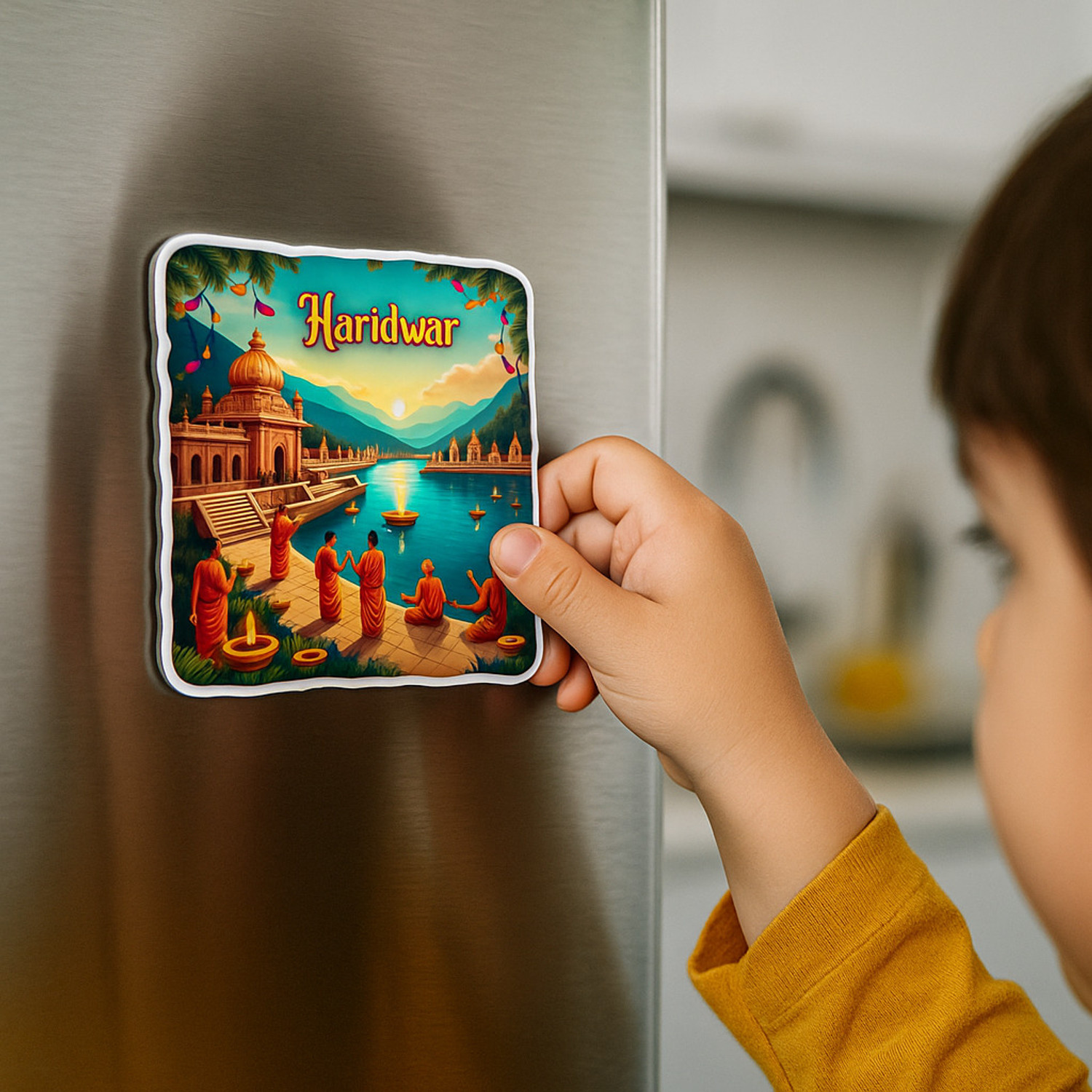 Image of Naxon Haridwar Wooden Fridge Magnet For Home & Kitchen Decor Fridge Magnet Pack of 2