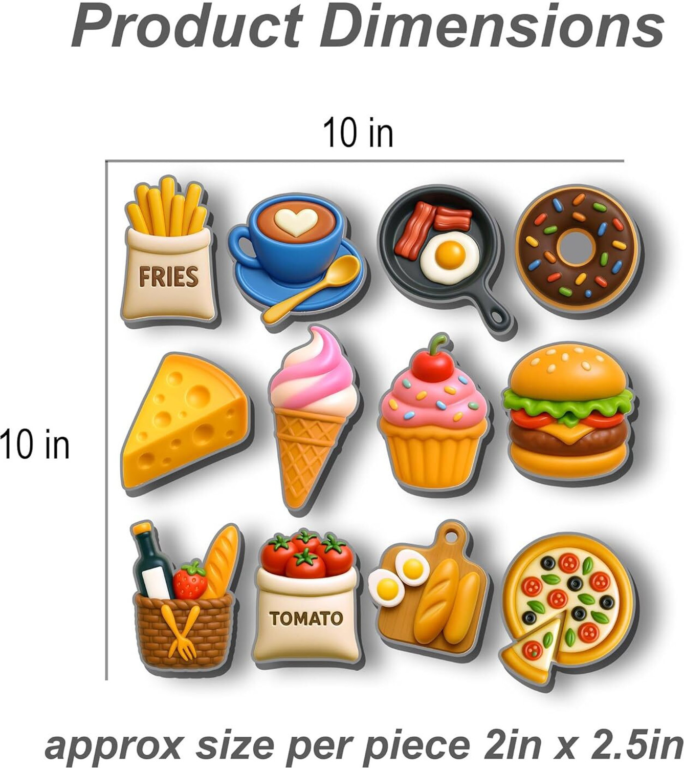 Image of Kishu Craft Cute Food Fridge Magnets Strong Magnetic Decorative Kitchen Magnets. Fridge Magnet Pack of 12