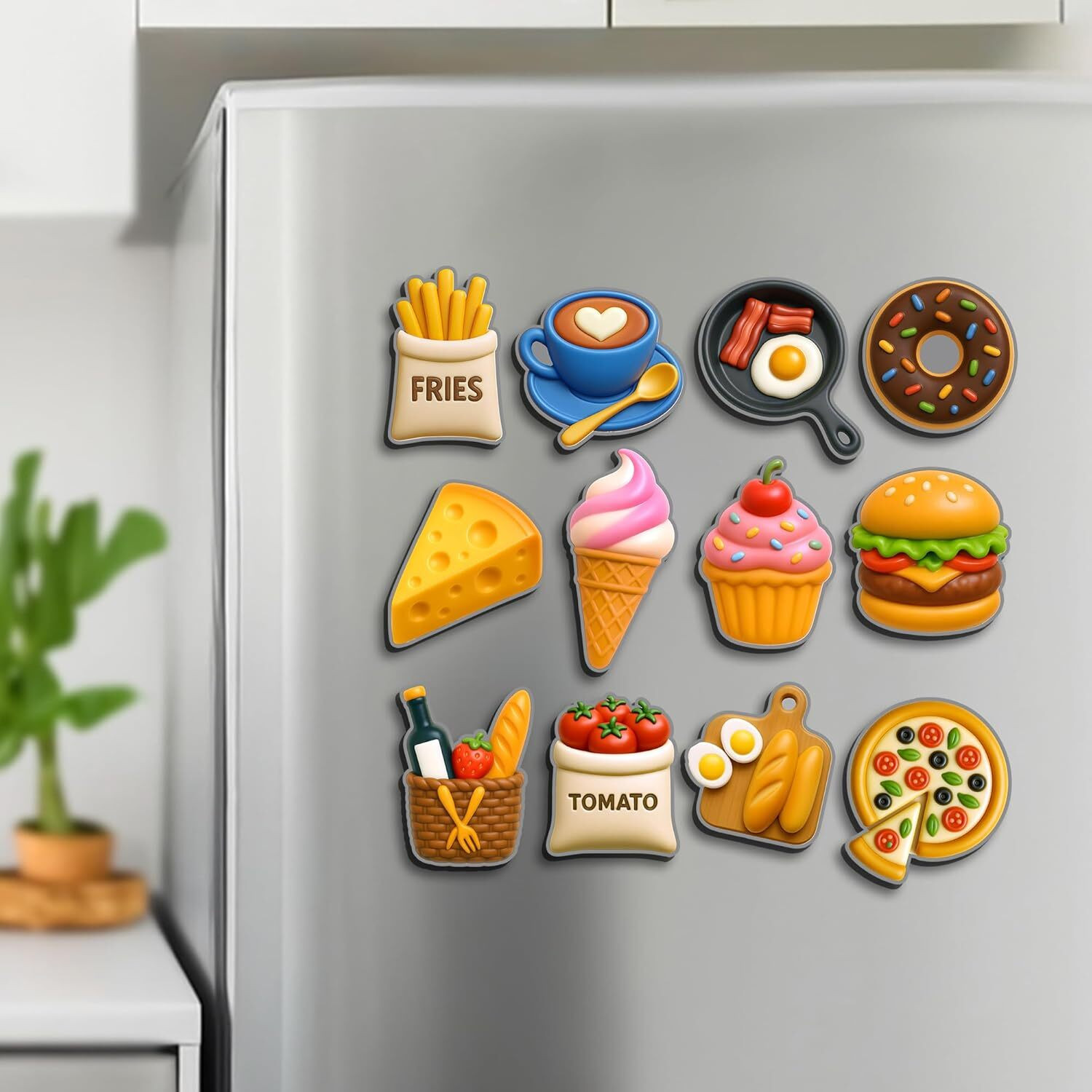 Image of Kishu Craft Cute Food Fridge Magnets Strong Magnetic Decorative Kitchen Magnets. Fridge Magnet Pack of 12
