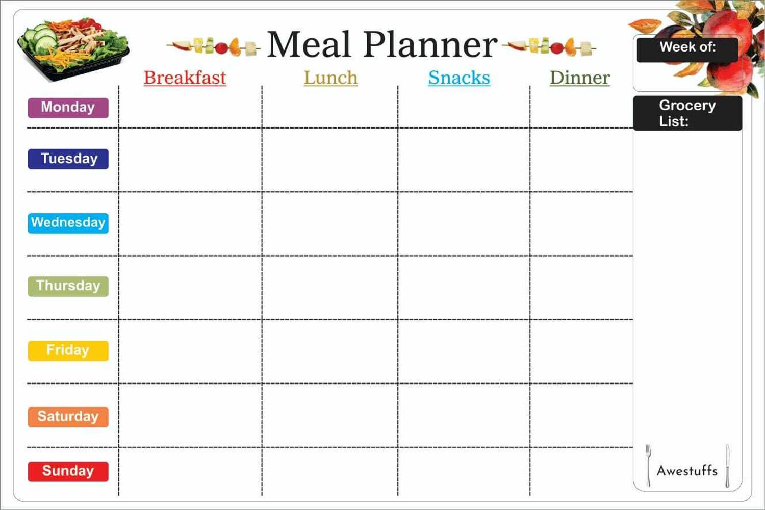 AweStuffs Weekly Meal Planner Magnetic Whiteboard for Refrigerator with 2 Markers & Eraser Magnetic Note Pads Pack of 1