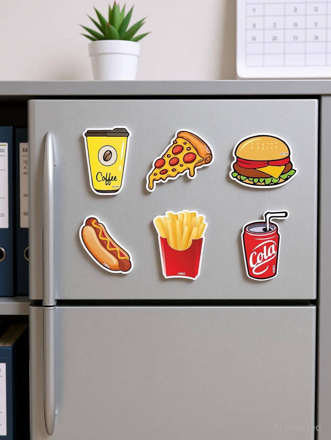ARTBUG Coffee, Pizza, Burger, Hotdog, French Fries, Coca Cola, Funny Design for Home, Kitchen and Office Decoration Fridge Magnet, Door Magnet, Multipurpose Office Magnets, Kitchen Organiser Magnet Fridge Magnet Pack of 6