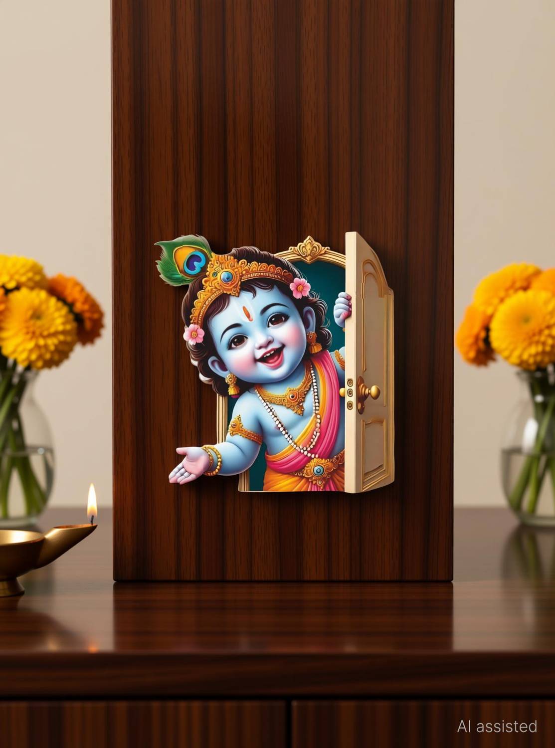 Bhai Please Welcome Kanah Wooden Magnet Round Black Magnet on Design Fridge Magnet Pack of 1