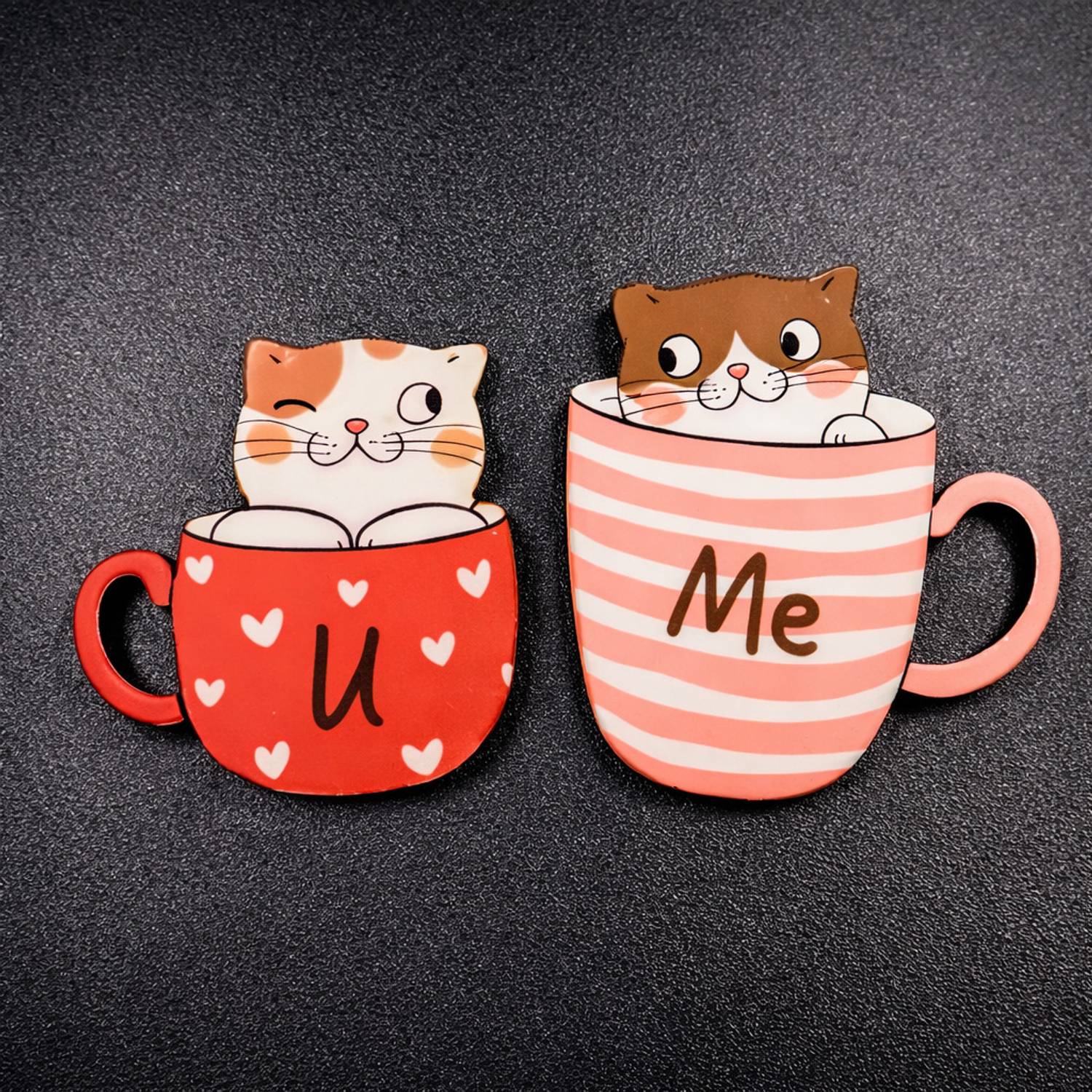 Arambah Cute Cat Couple Coffee Mug Fridge Magnet Set | “U & Me” Kitchen magnet Fridge Magnet Pack of 2