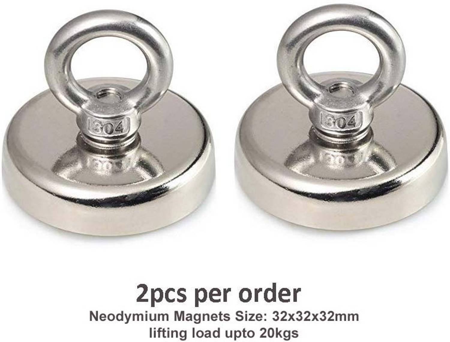 2fortheroad 333065(2pcs) 32mm NEODYMIUM Lifting Fishing Load Recover Retrieval upto 20kg 2pc Magnetic Pickup Tool