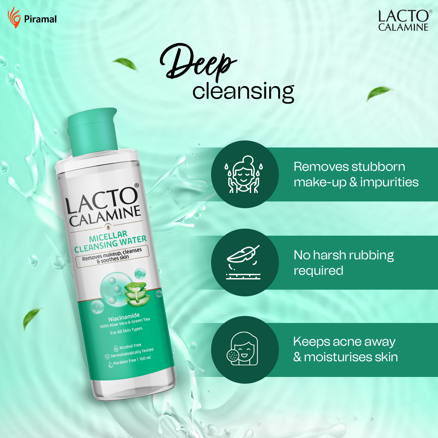 Image of Lacto Calamine Micellar Cleansing Water with Aloe Vera, Green Tea and Niacinamide | Pack of 1 Makeup Remover