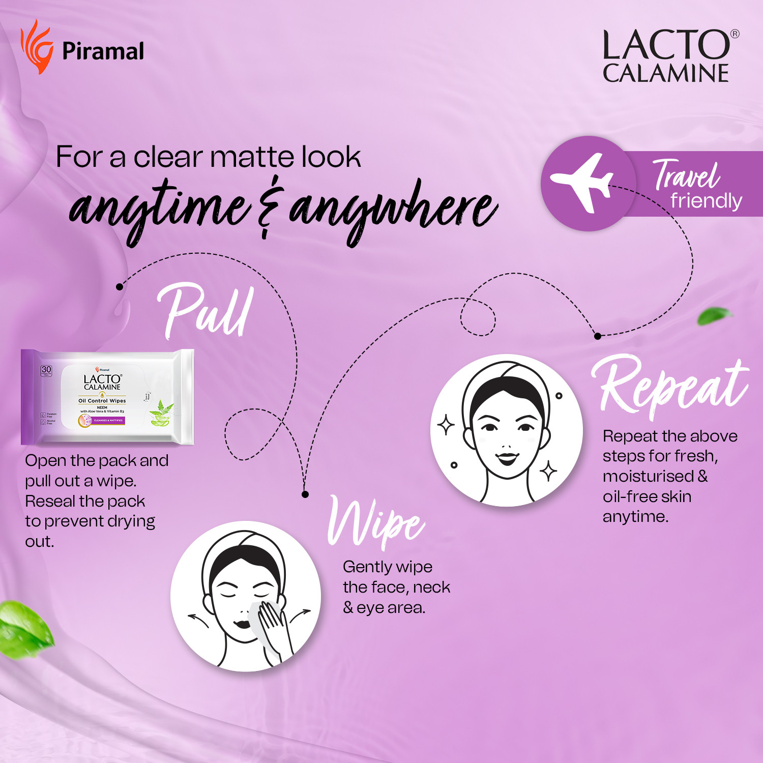 Image of Lacto Calamine Oil Control Wipes with Neem,Vitamin B3 and Aloe Vera, No Parabens Alcohol Makeup Remover